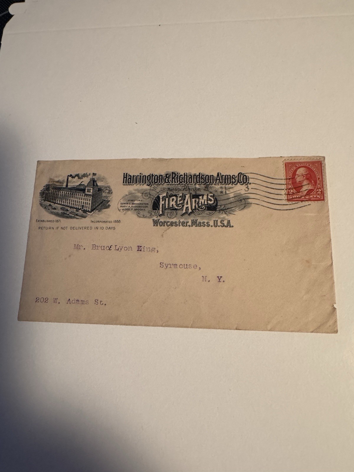Antique Harrington & Richardson Arms Company Envelope 1901 Antique Harrington & Richardson Arms Company Envelope 1901