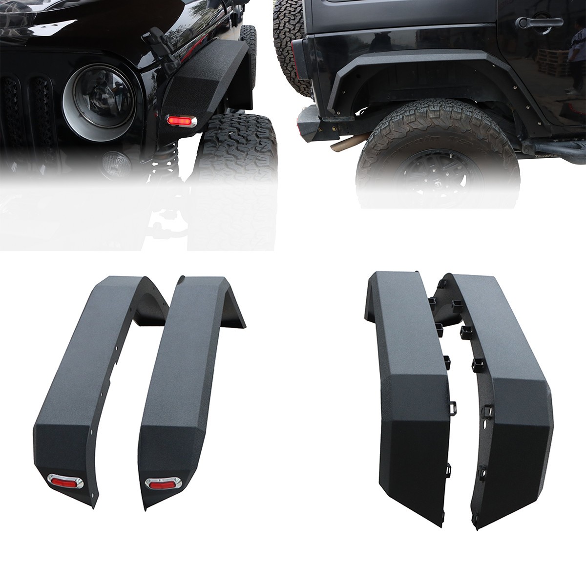 Vijay 4 PCS Front + Rear Fender Flares for 2007-2017 Jeep Wrangler JK