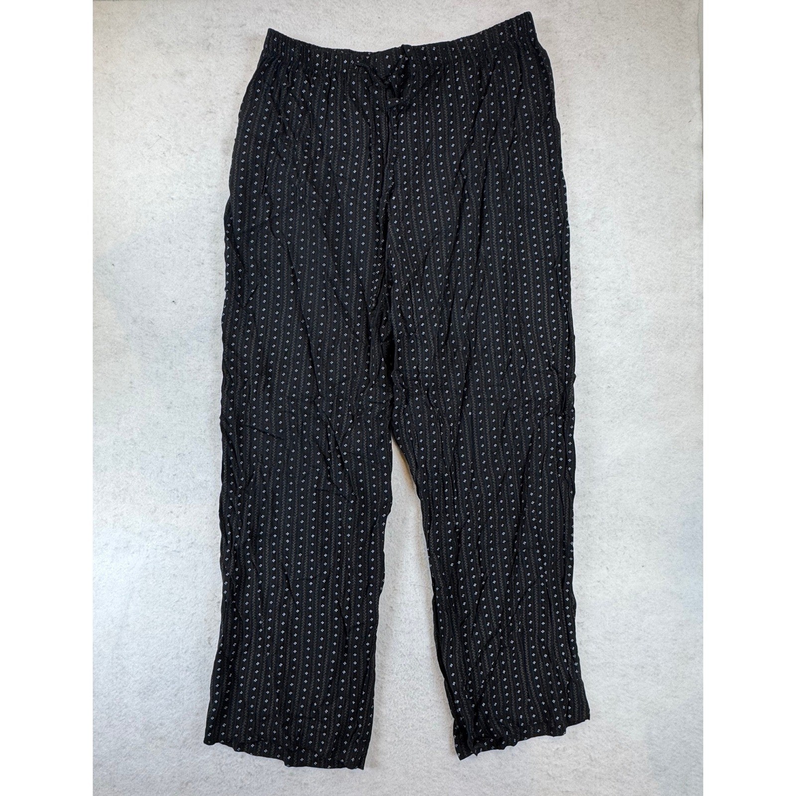 Vintage Studio Black Rayon Floral Striped Wide Leg Pants XL Made in USA BOHO
