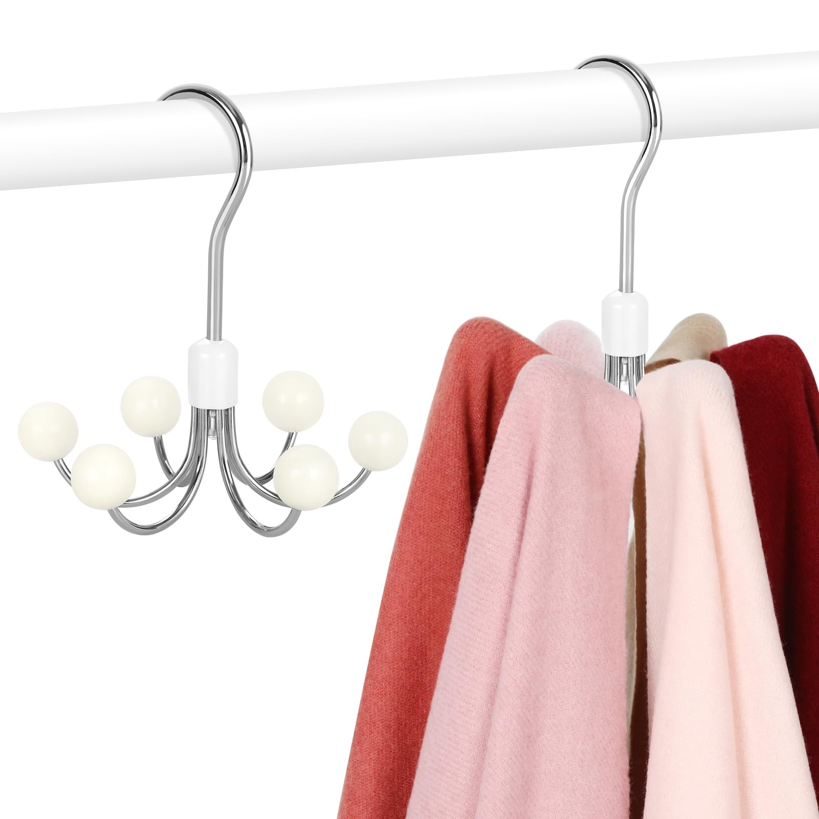 Hoodie Hangers 2-Pack with 6 Wood Balls, 360°Swivel Purse Hanger, Scarf Hange...