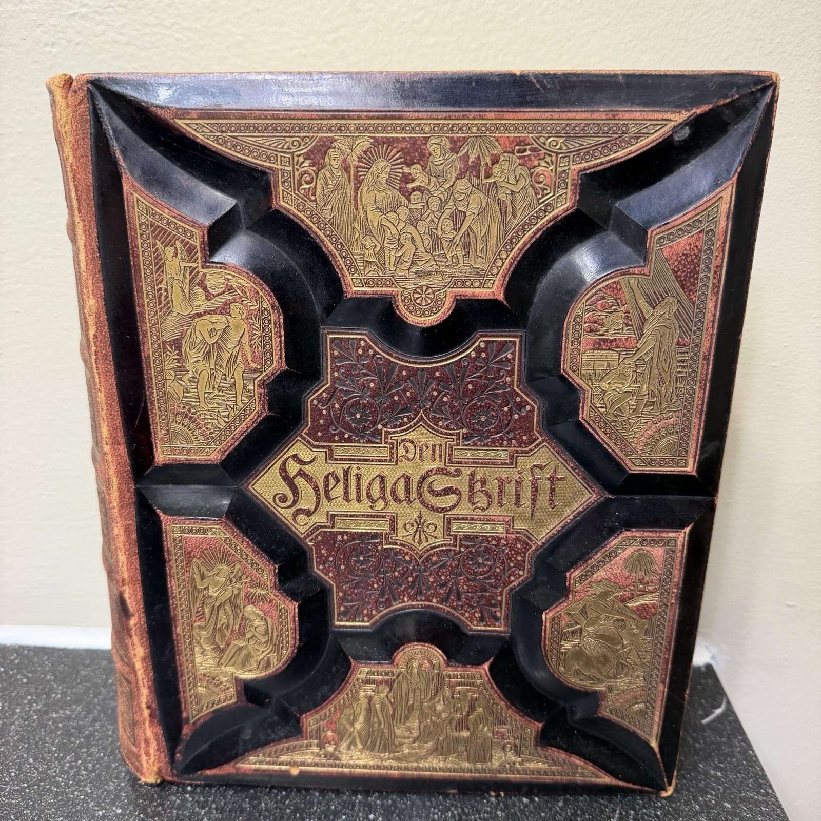 Antique 1880s Den Heliga Skrift Swedish Family Bible Gustave Dore Leather Folio