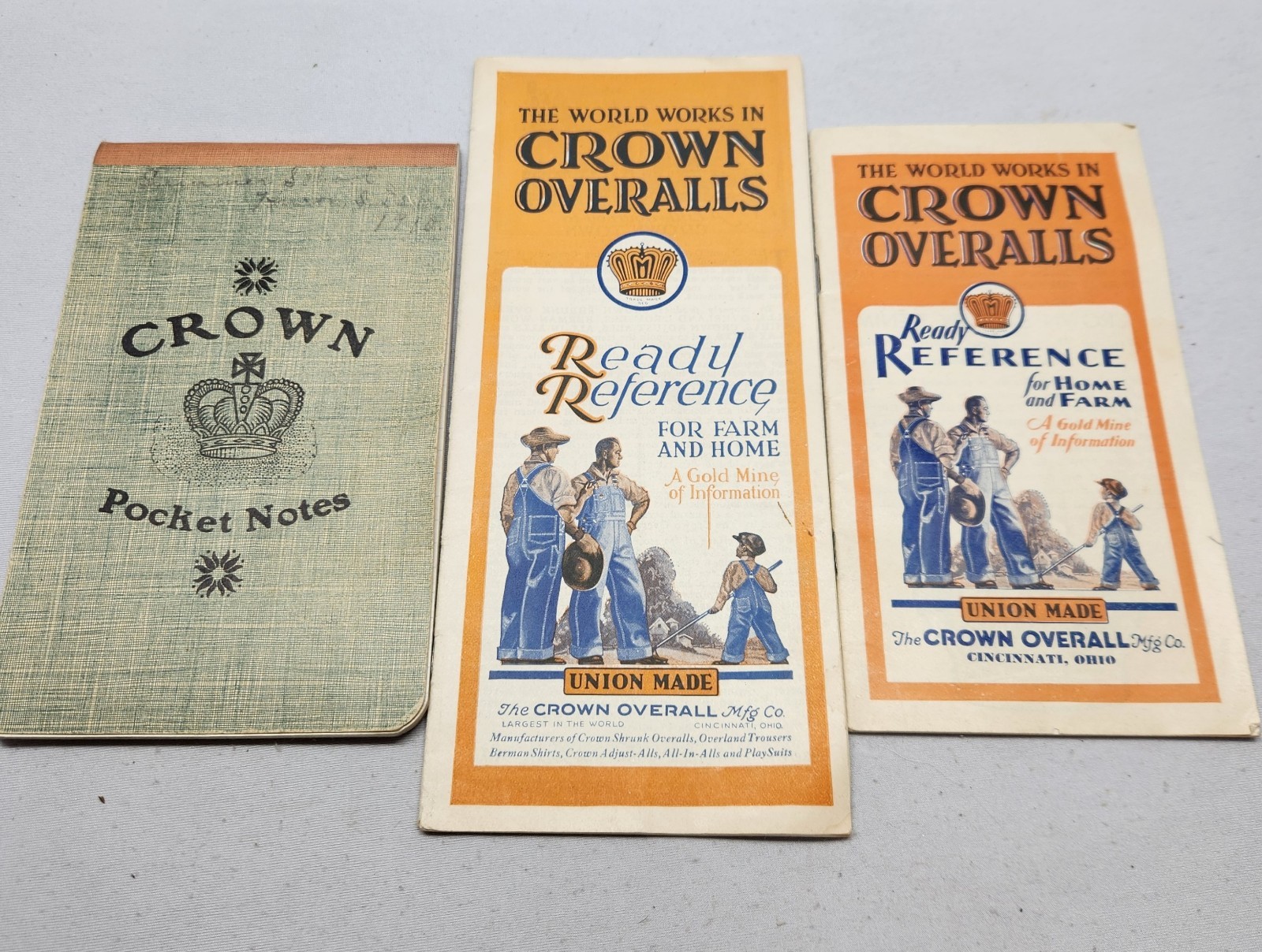 Crown OVERALLS Ephemera Lot Pocket Notes 2 Reference Guides 1927 1930s 30s Rare Crown OVERALLS Ephemera Lot Pocket Notes 2 Reference Guides 1927 1930s 30s Rare
