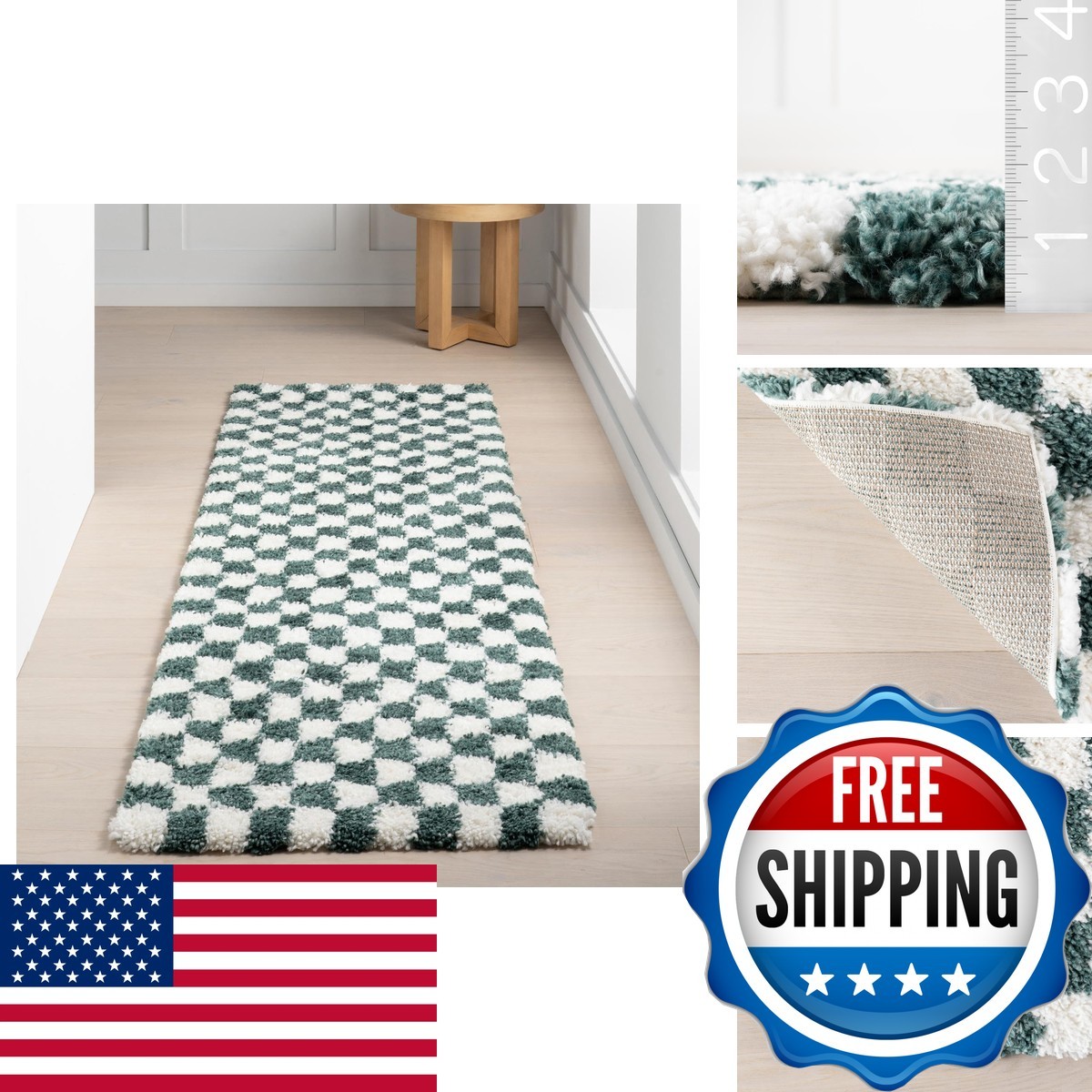 nuLOOM Adelaide Green Checkered Power Loomed Runner Rug, 2\' x 8\' OZBZ nuLOOM Adelaide Green Checkered Power Loomed Runner Rug, 2\' x 8\' OZBZ