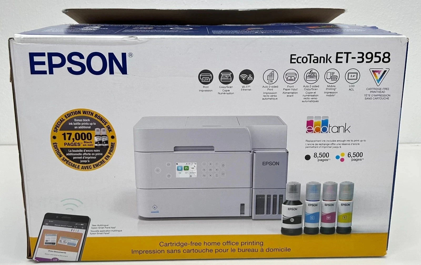 Epson EcoTank ET‑3958 Wireless Color All‑in‑One Printer OPEN BOX Epson EcoTank ET‑3958 Wireless Color All‑in‑One Printer OPEN BOX