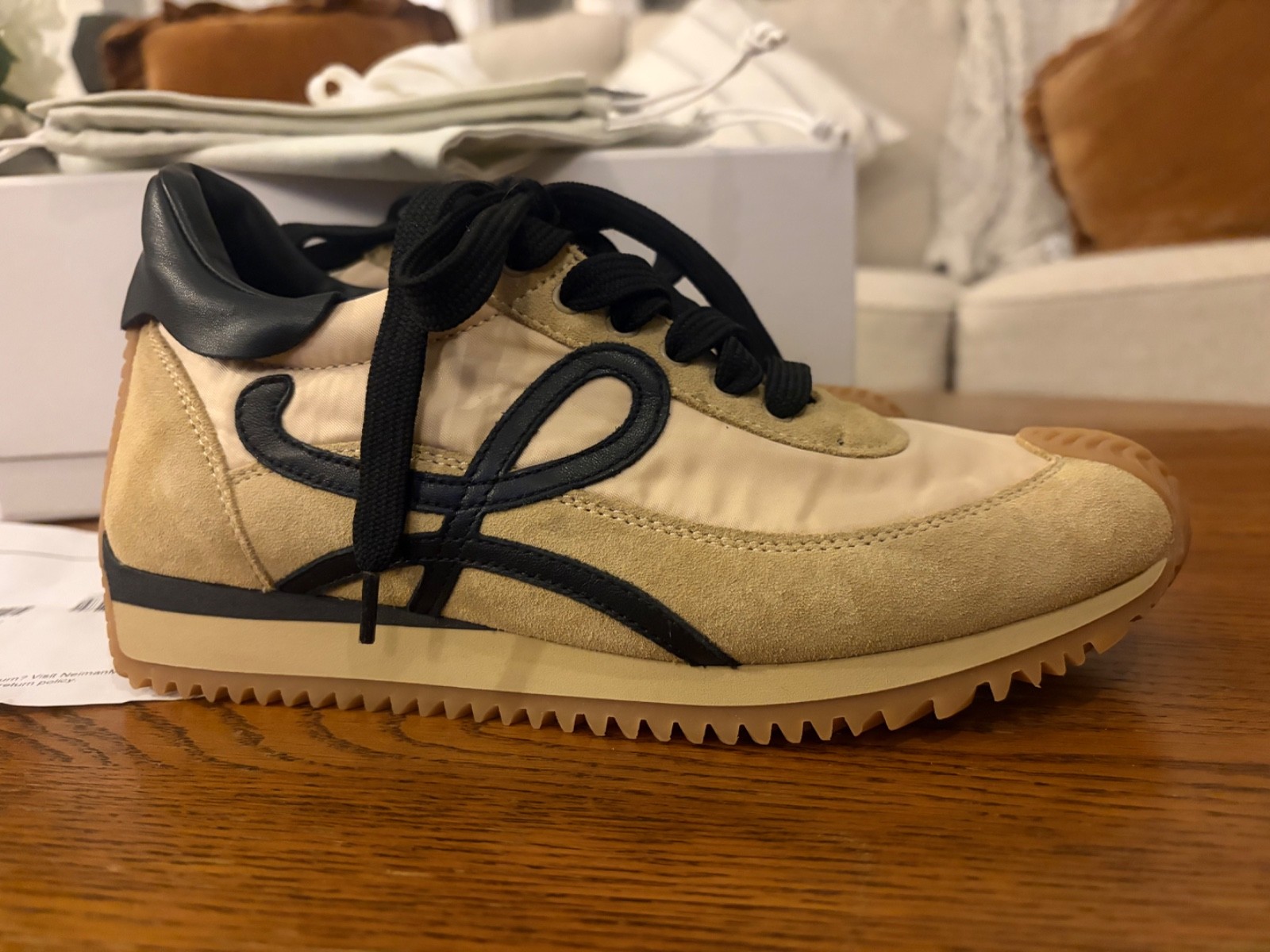 LOEWE Flow Runner Nylon/Suede Gold/Black Sneakers Size 36 (US 6)