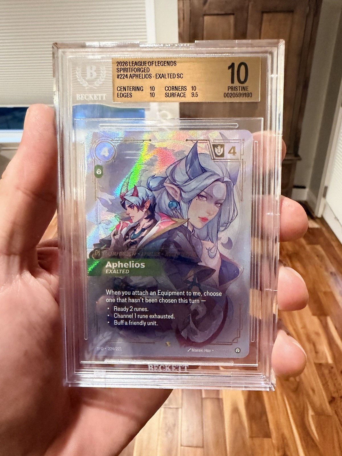 Riot Games League of Legends Spiritforged Aphelios Exalted Foil #224 SC BGS 10