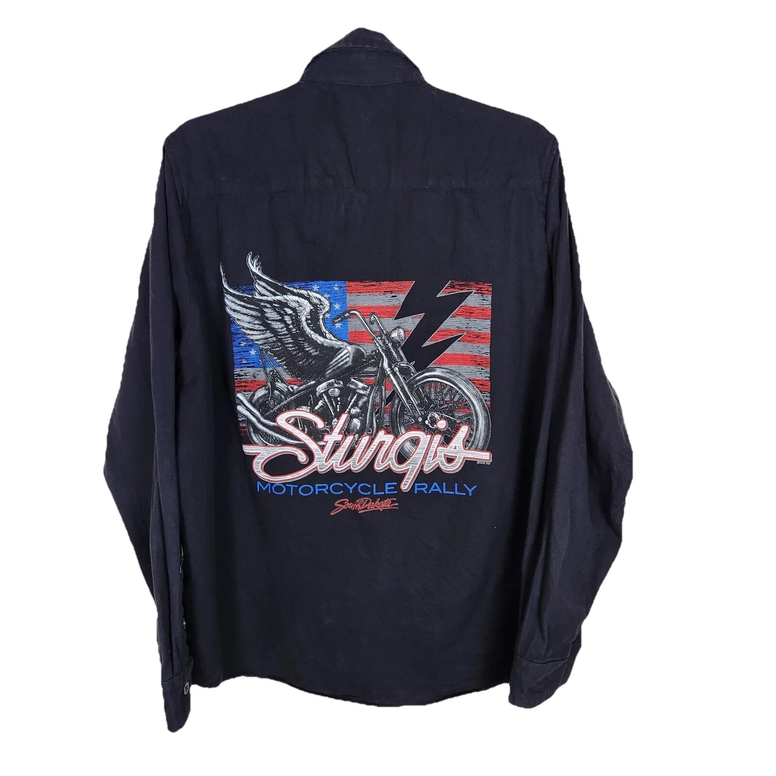 Hot Leathers Men Flannel Shirt Long Sleeve Black Sturqis Motorcycle Rally Size L Hot Leathers Men Flannel Shirt Long Sleeve Black Sturqis Motorcycle Rally Size L