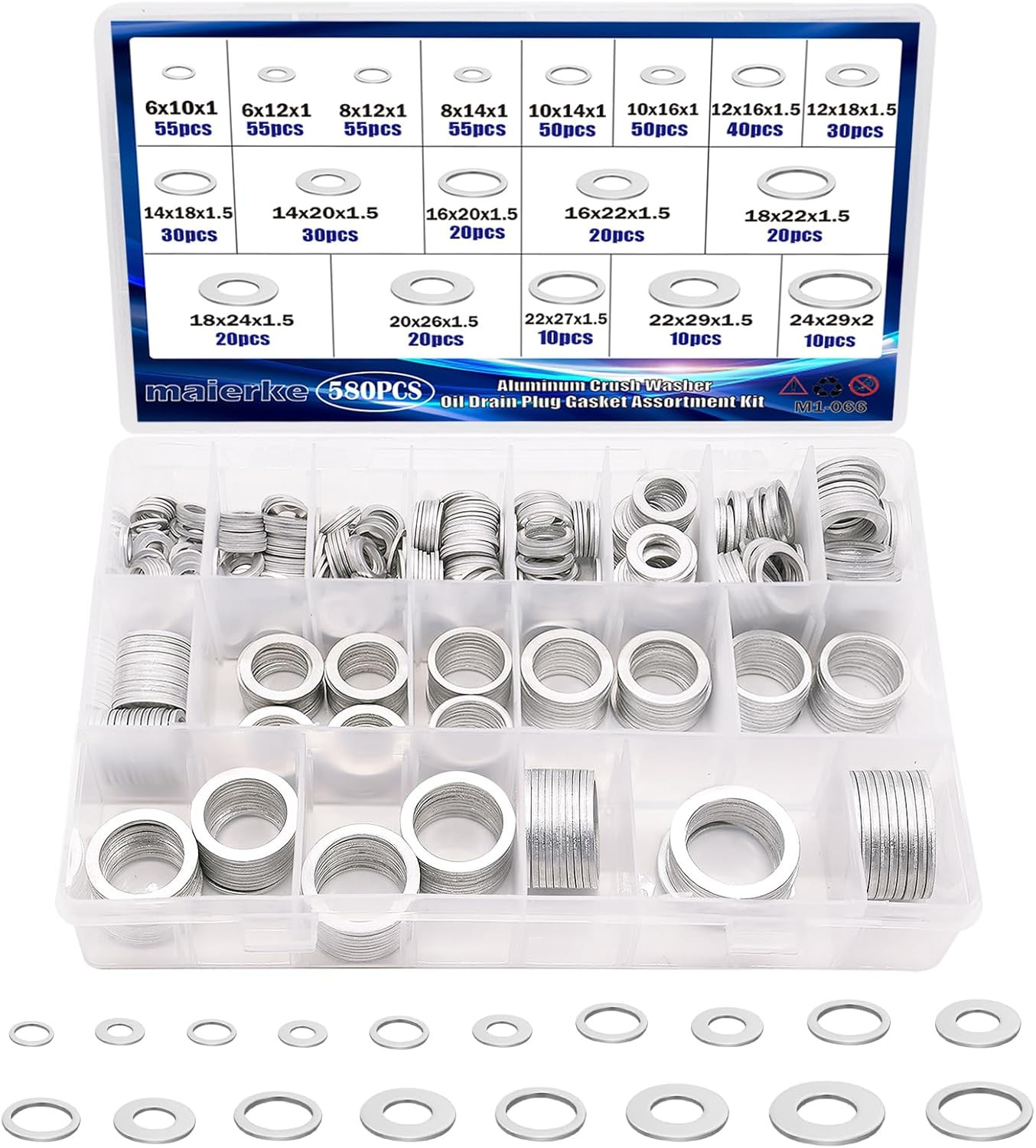 580PCS Crush Washer Oil Drain Plug,18 Sizes Aluminum Oil Drain Plug Gasket Assor 580PCS Crush Washer Oil Drain Plug,18 Sizes Aluminum Oil Drain Plug Gasket Assor