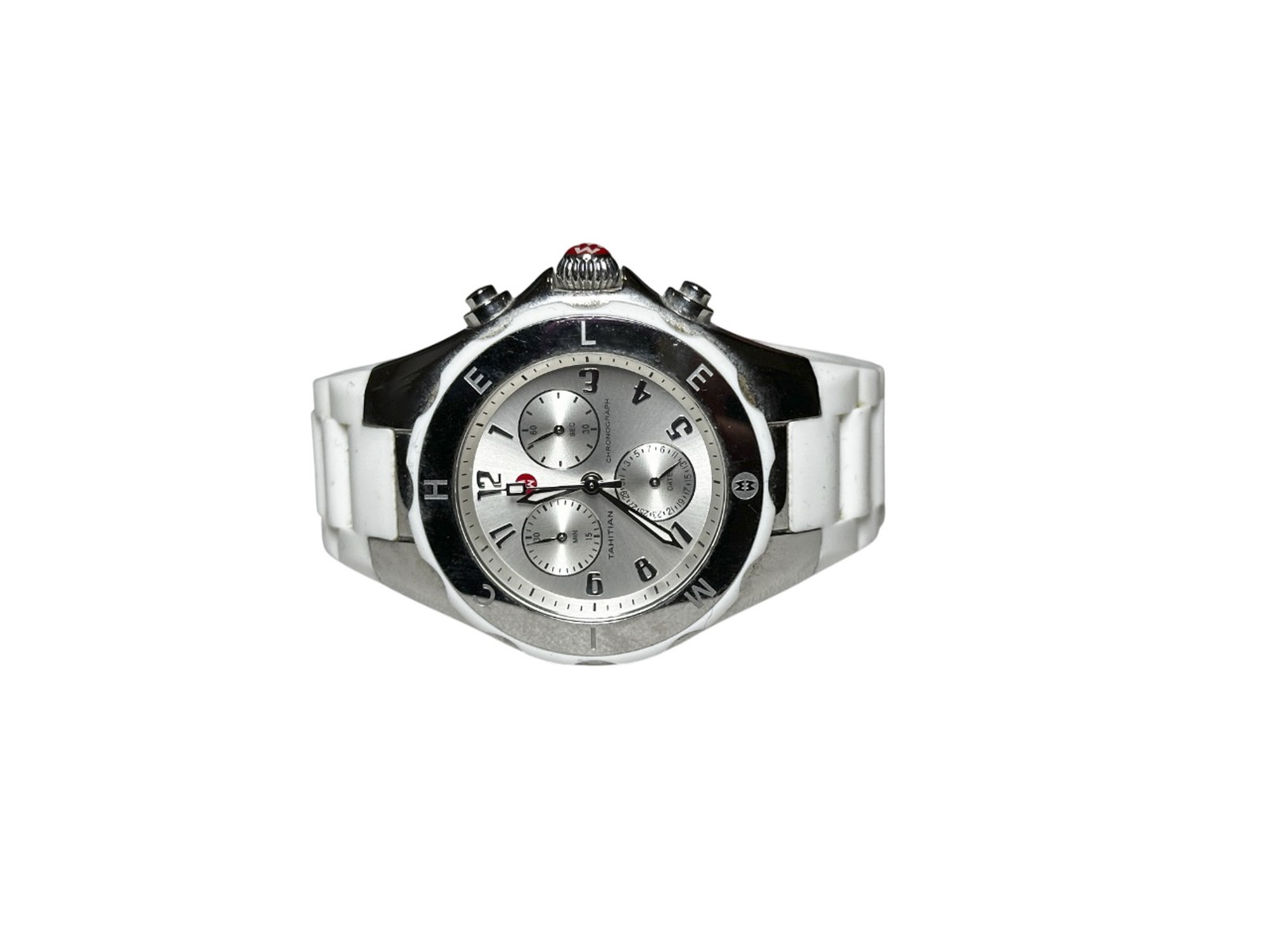 Michele Tahitian Jelly Bean Chronograph 38mm Silver Dial Stainless Steel Watch