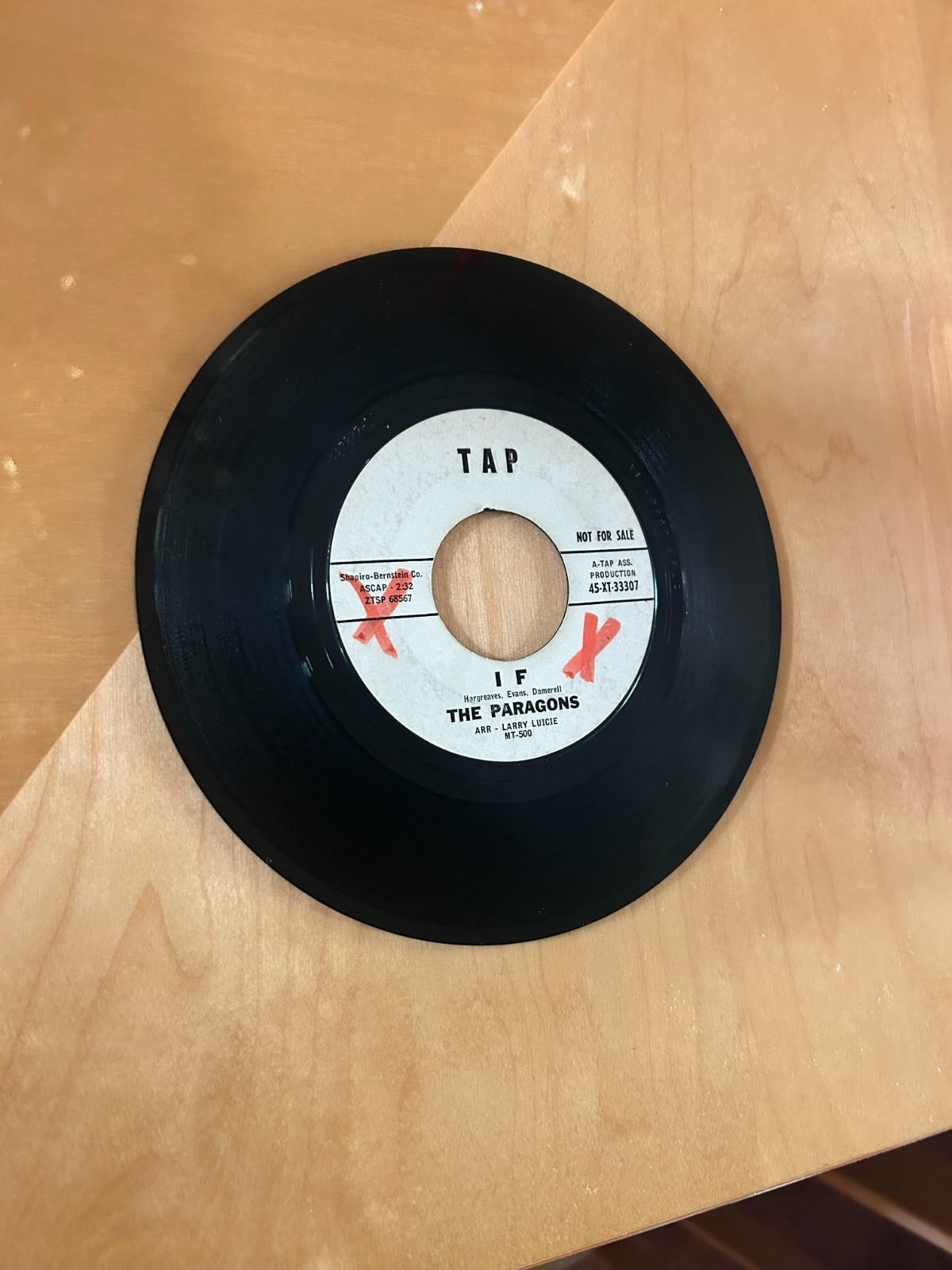 The Paragons – If / Hey Baby TAP RECORDS PROMO 33307 VG Condition