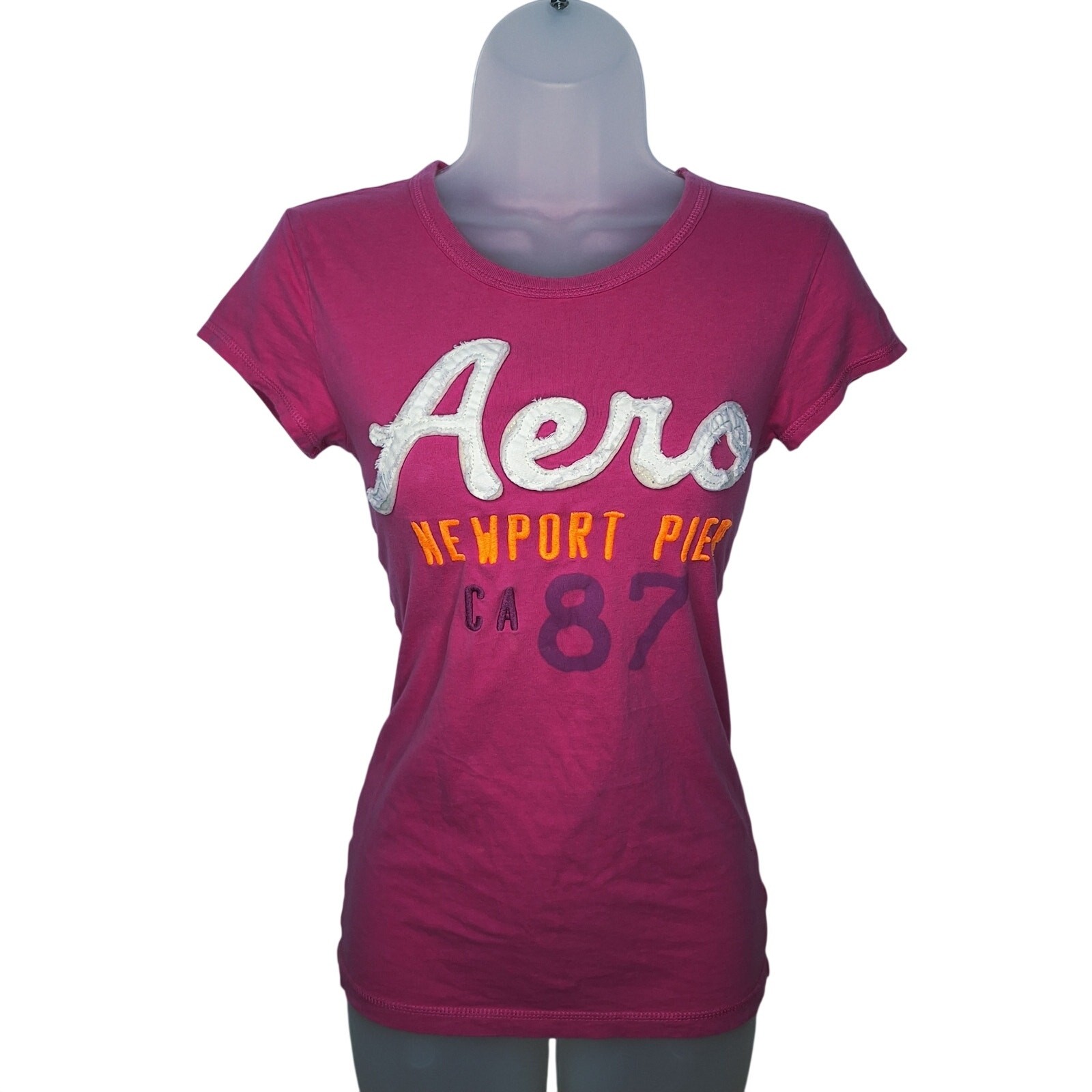 Vintage Y2K Aeropostale Baby Tee Logo Newport Pier Preppy Bella Swan M Hot Pink