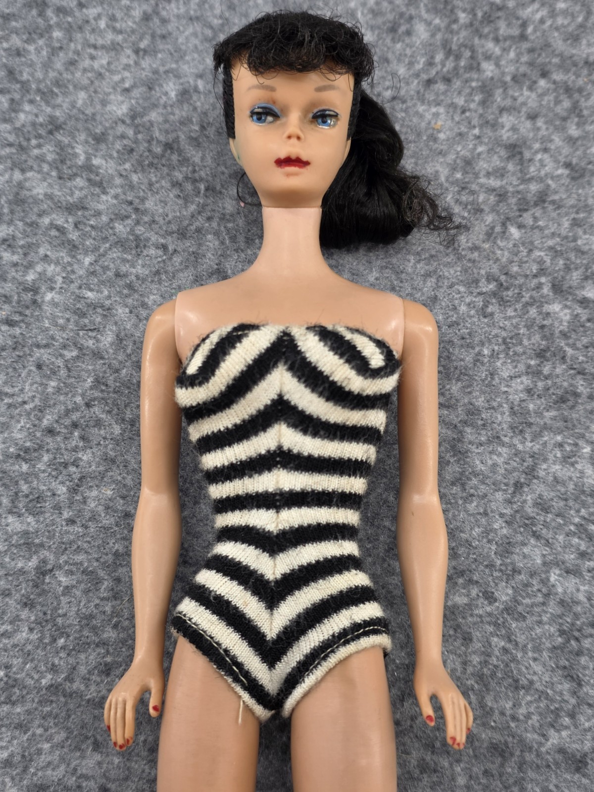 Vintage Original Brunette Ponytail Barbie #5 with Original Zebra Swimsuit