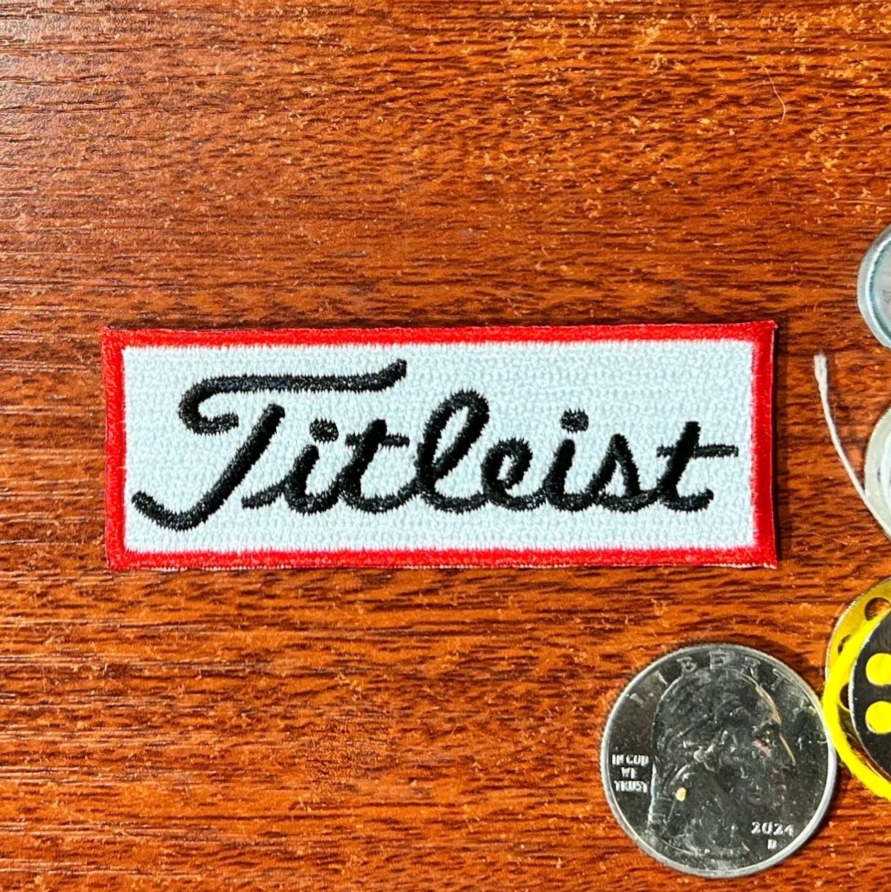 Titleist Golf Fan Patch Sports White Black Red Embroidered Iron On Badge 1x2.75\ Titleist Golf Fan Patch Sports White Black Red Embroidered Iron On Badge 1x2.75\
