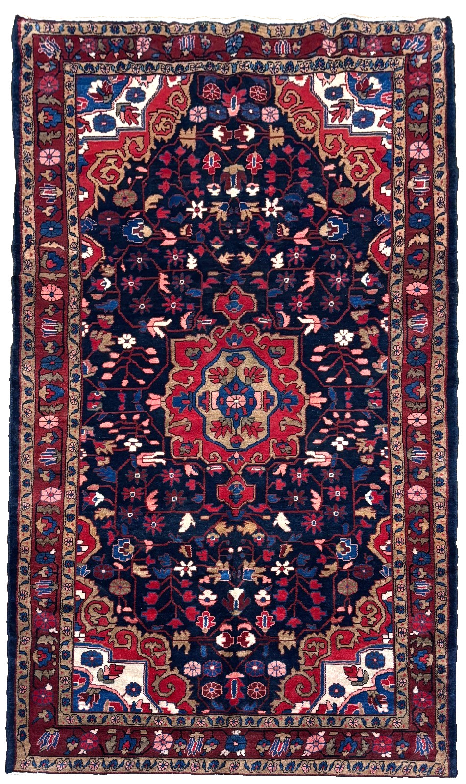 Vintage Hamedan Tribal Hand Knotted Wool Oriental Area Rug 5x10 Navy Red