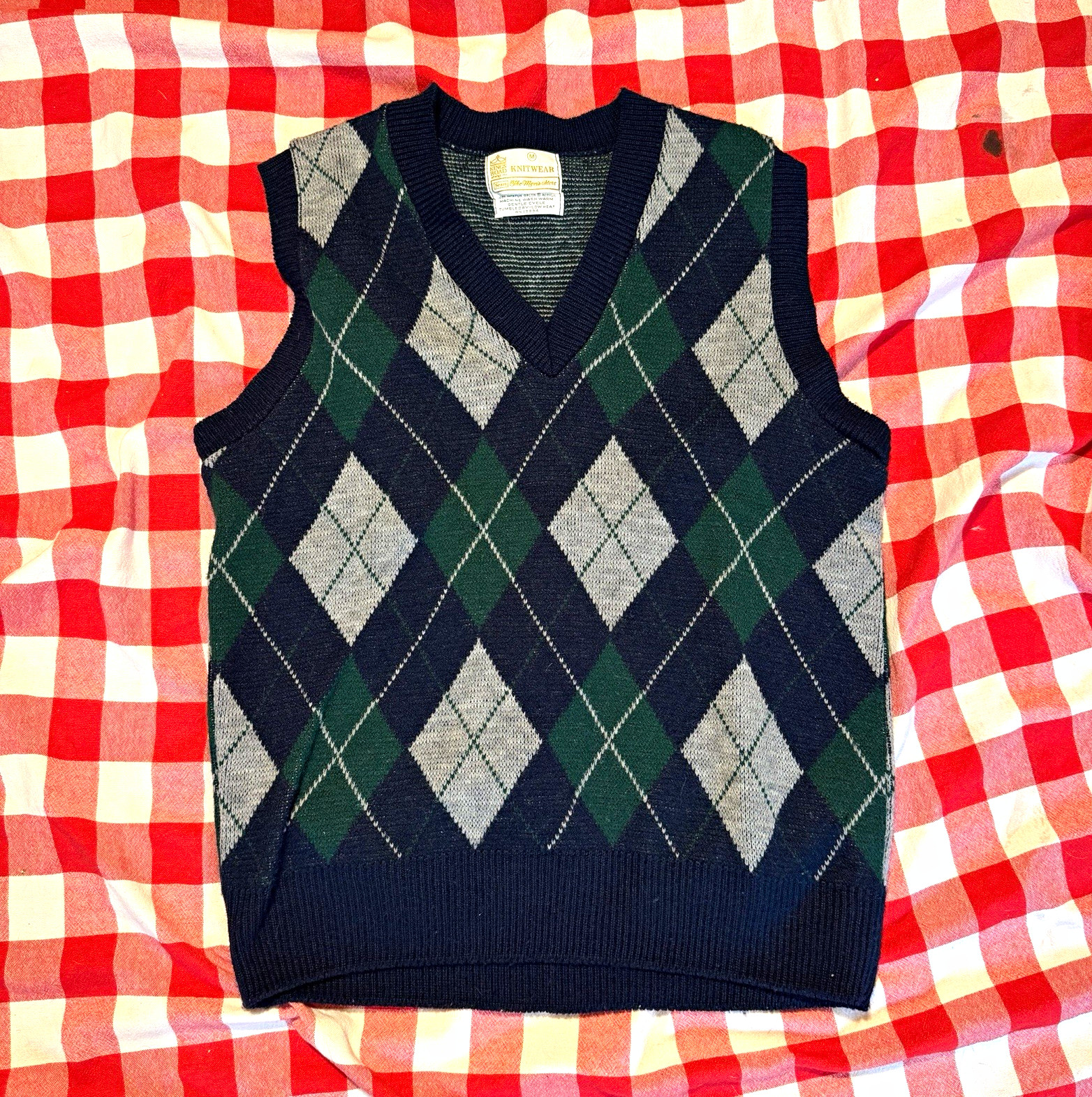 Vintage Sears Kings Road Argyle Knit Sweater Vest Mens M polo true VTG  