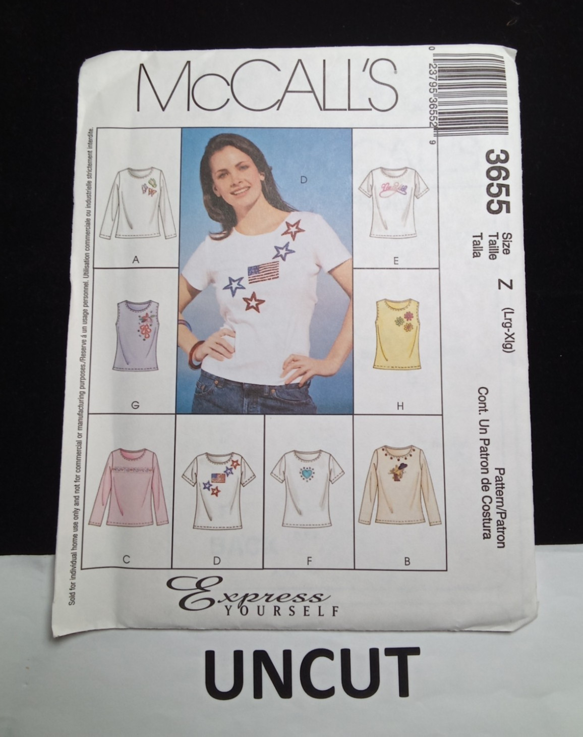 McCALL\'S UNCUT Pattern 3655 Misses Size L-XL Stretch Knit Pullover Tops 9 Styles