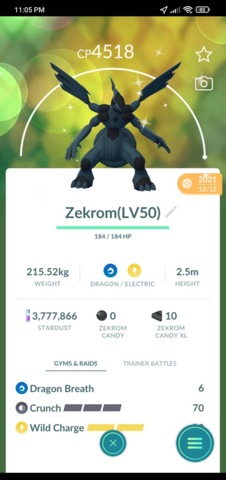 Pokemon Shiny Zekrom LV50 Unlock 3moves - TRA\'DE GO - Read Item Description