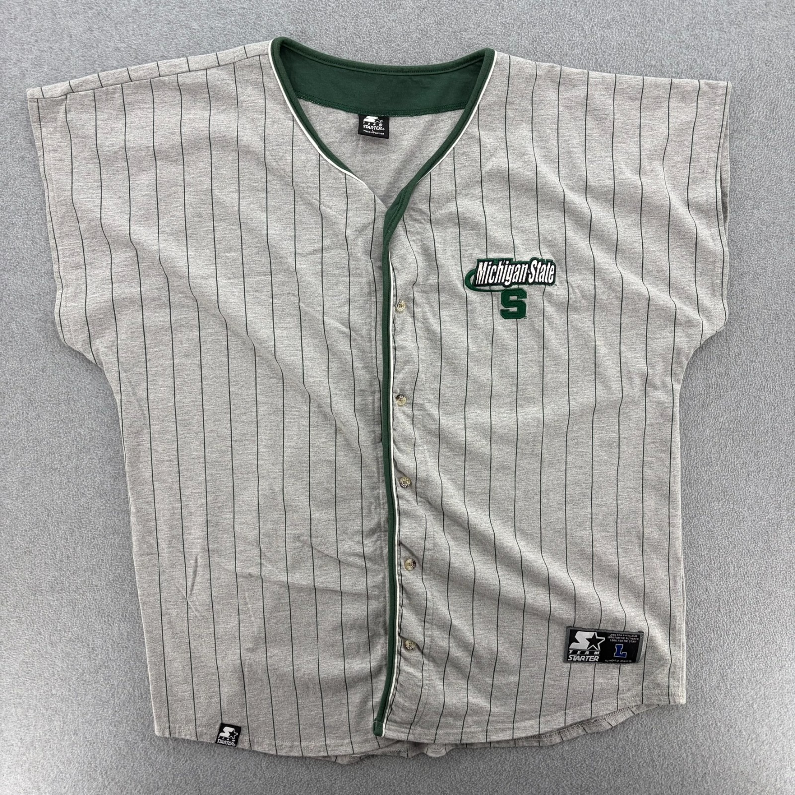 Vintage Starter Michigan State Spartans Baseball Jersey Mens L Pinstripe 90s