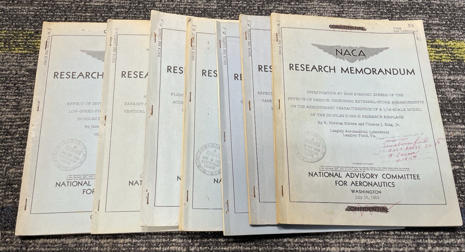 Douglas D-558-II NACA Research Memorandum Set  of 7 dated 1953 - 1955 Skyrocket