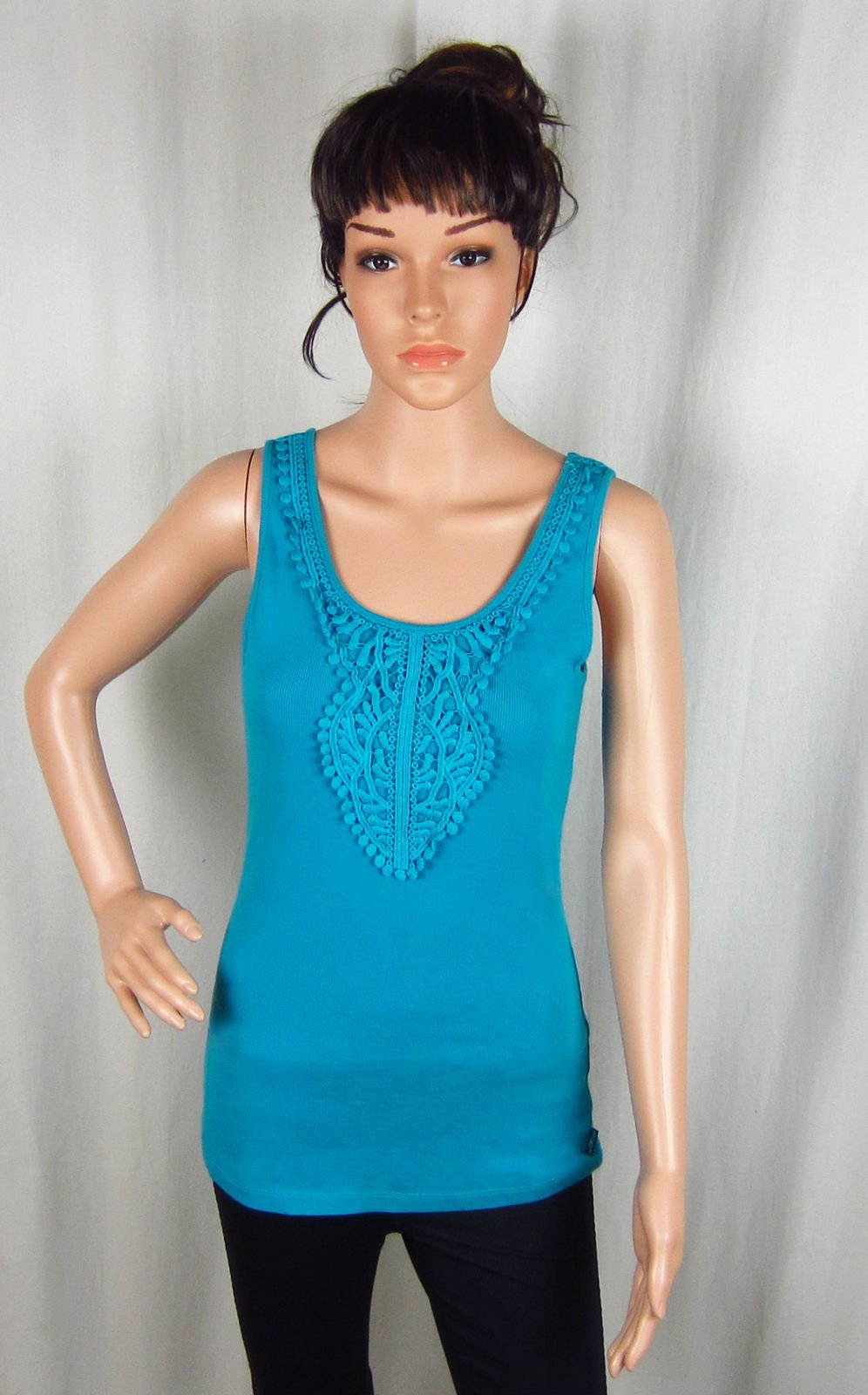 prAna Living Women\'s Alba Tank Top Deep Cyan Medium Slim Fit Organic Cotton