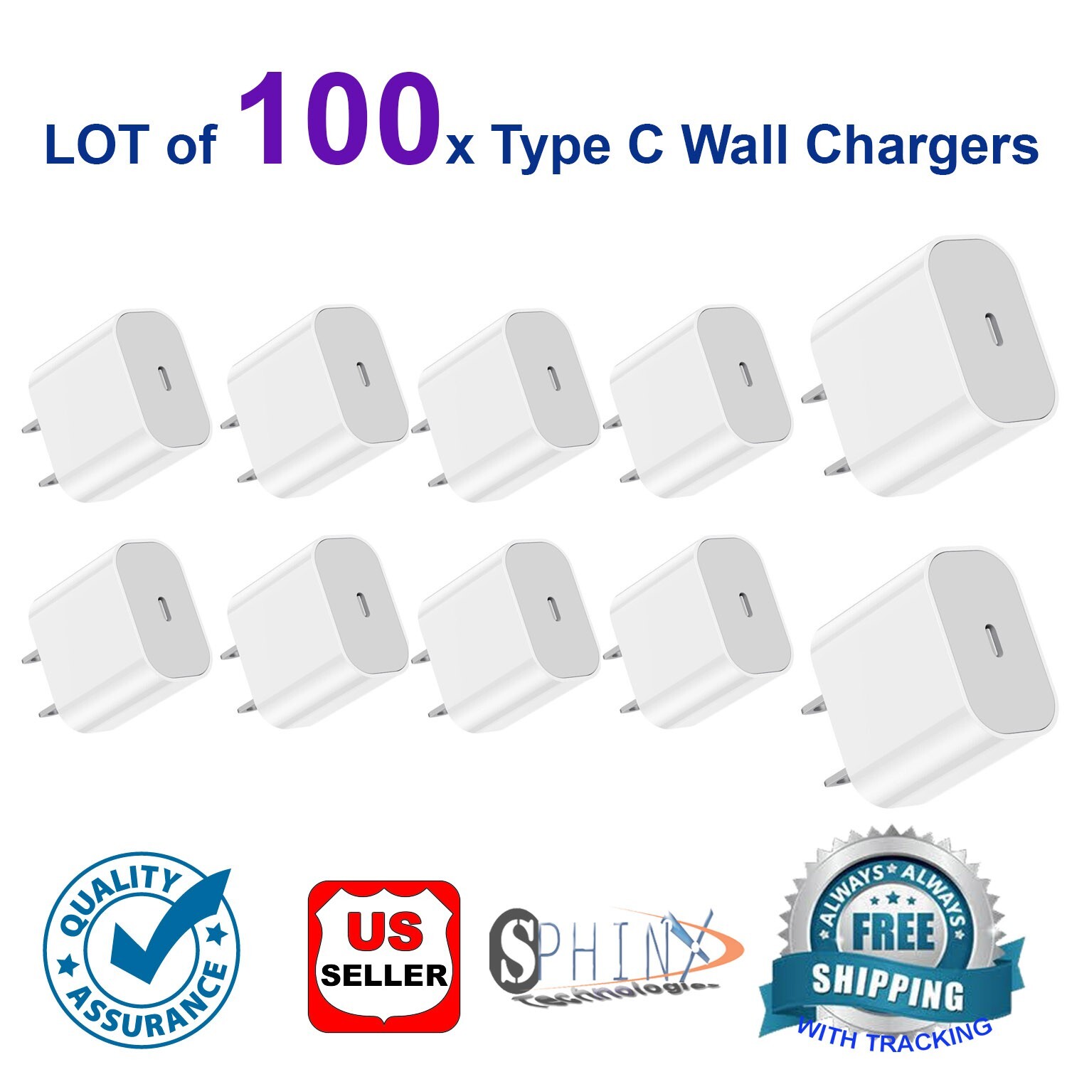 Lot 100 x USB Type C PD 20W Power Adapter Wall Charger For iPhone iPad Android Lot 100 x USB Type C PD 20W Power Adapter Wall Charger For iPhone iPad Android