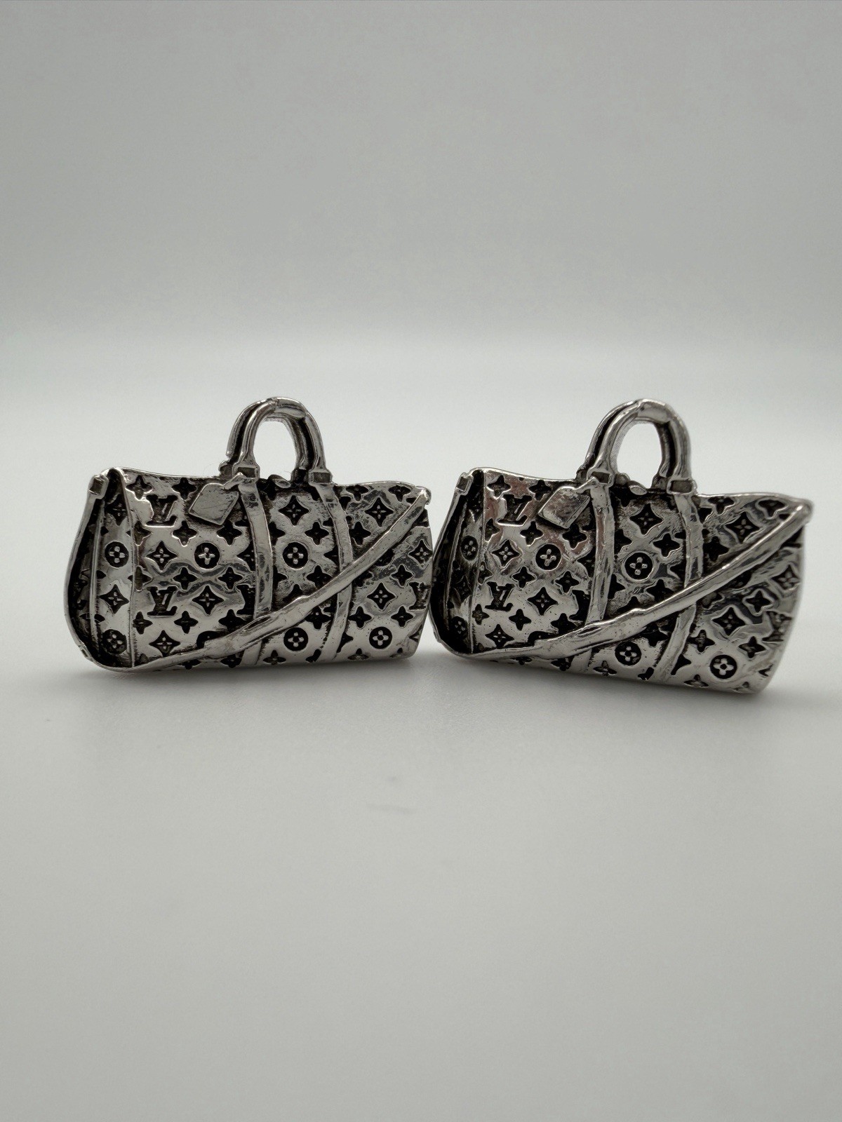 Limited Edtn Rare Louis Vuitton Silver 925 Cufflinks Monogram Keepall Full Set
