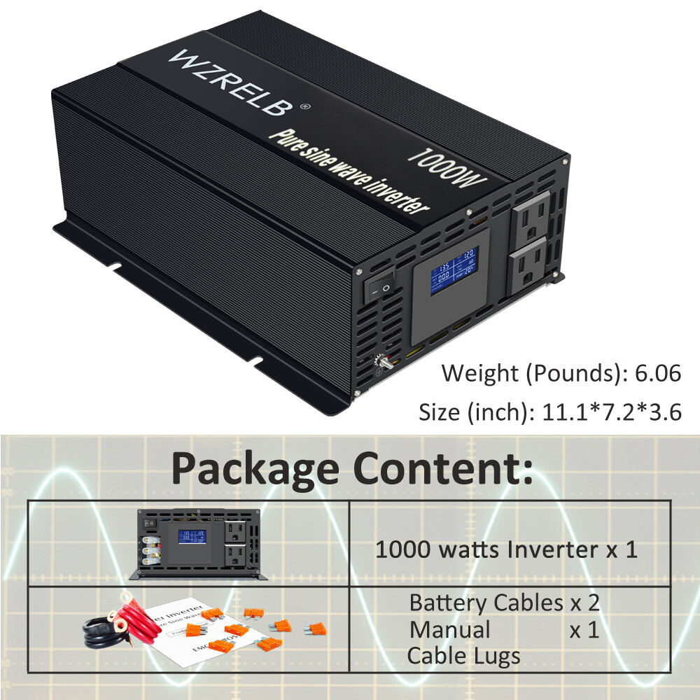 1000W 1500W 2000W 3000W Pure Sine Wave Inverter 12V to 120V Power Converter Car