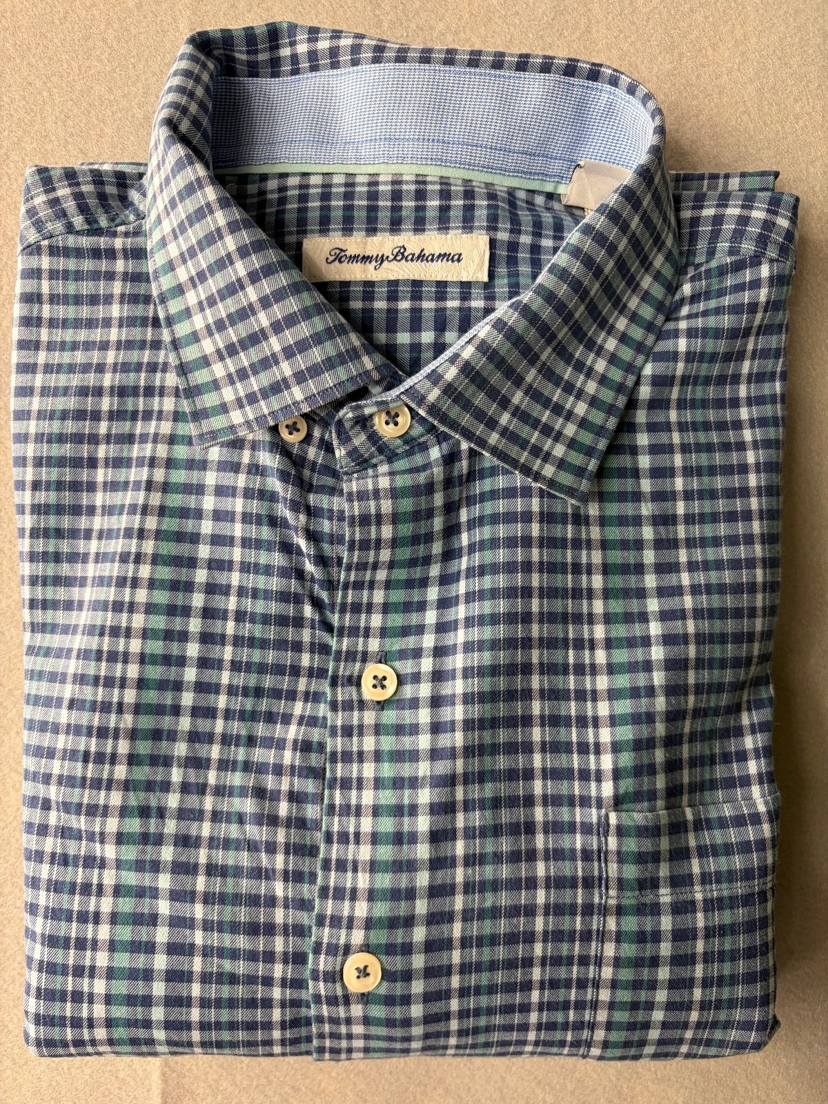 Tommy Bahama Men\'s Long Sleeve Plaid Shirt, Size Large, Blue and Green