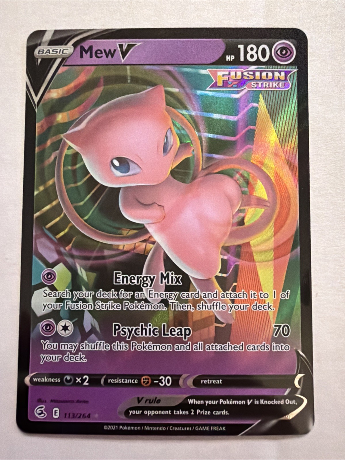 Mew V Fusion Strike Pokémon TCG Holo Card English 118/264 Psychic V Rule