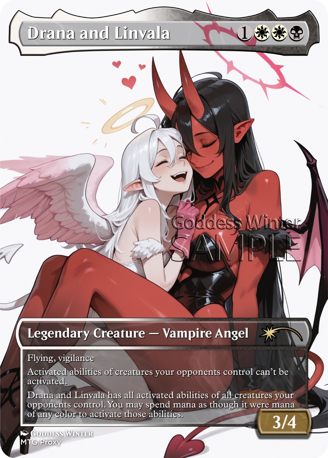 MTG - Drana and Linvala - Fanart Borderless Style - EDH / Playtest