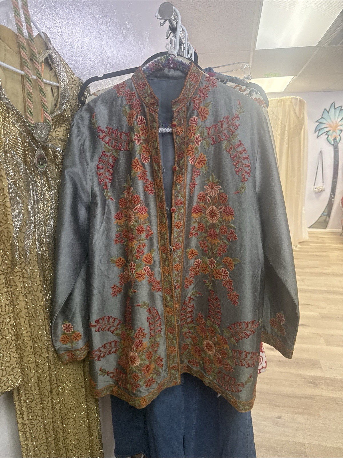 Vintage Embroidered East Asian Indian Kashmiri Suzani Dress Coat