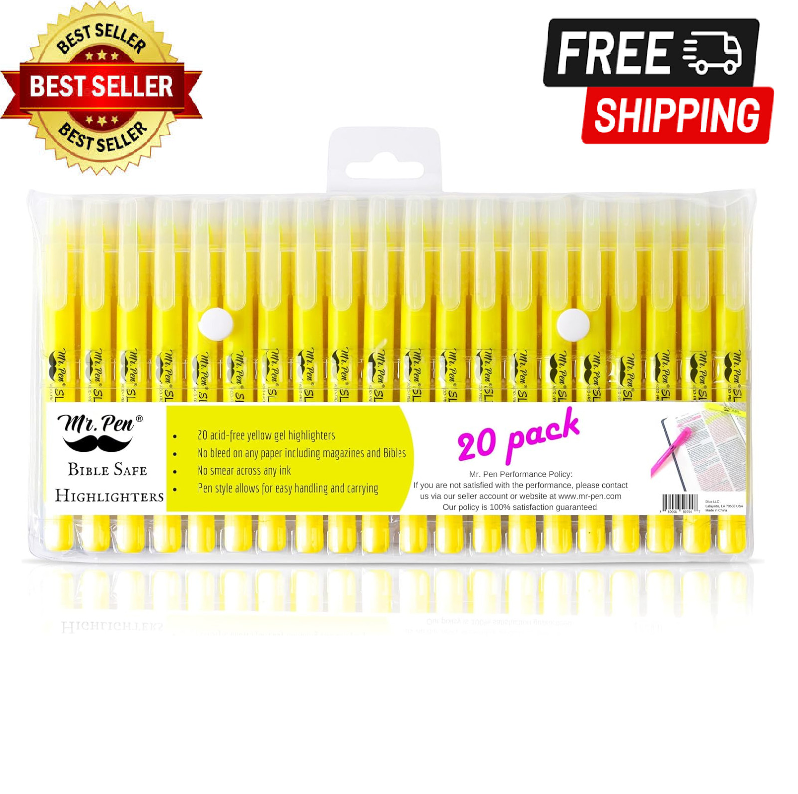 Mr. Pen- Gel Highlighters, 20 Pack, Fluorescent Yellow, Bulk Bible Highlighters Mr. Pen- Gel Highlighters, 20 Pack, Fluorescent Yellow, Bulk Bible Highlighters