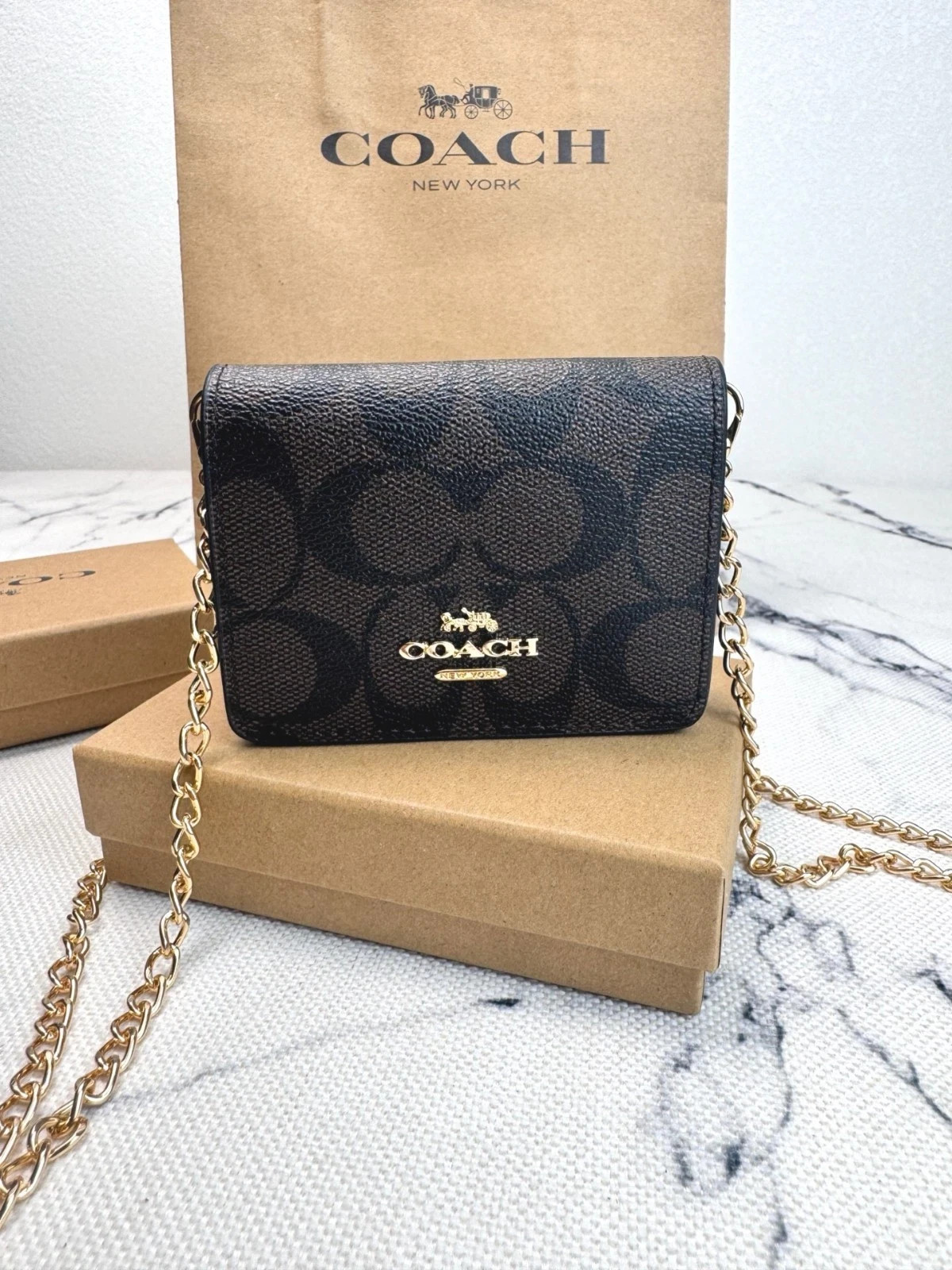 NWT Coach Mini Wallet On A Chain Signature Canvas With Charms CZ278 NEW NWT Coach Mini Wallet On A Chain Signature Canvas With Charms CZ278 NEW