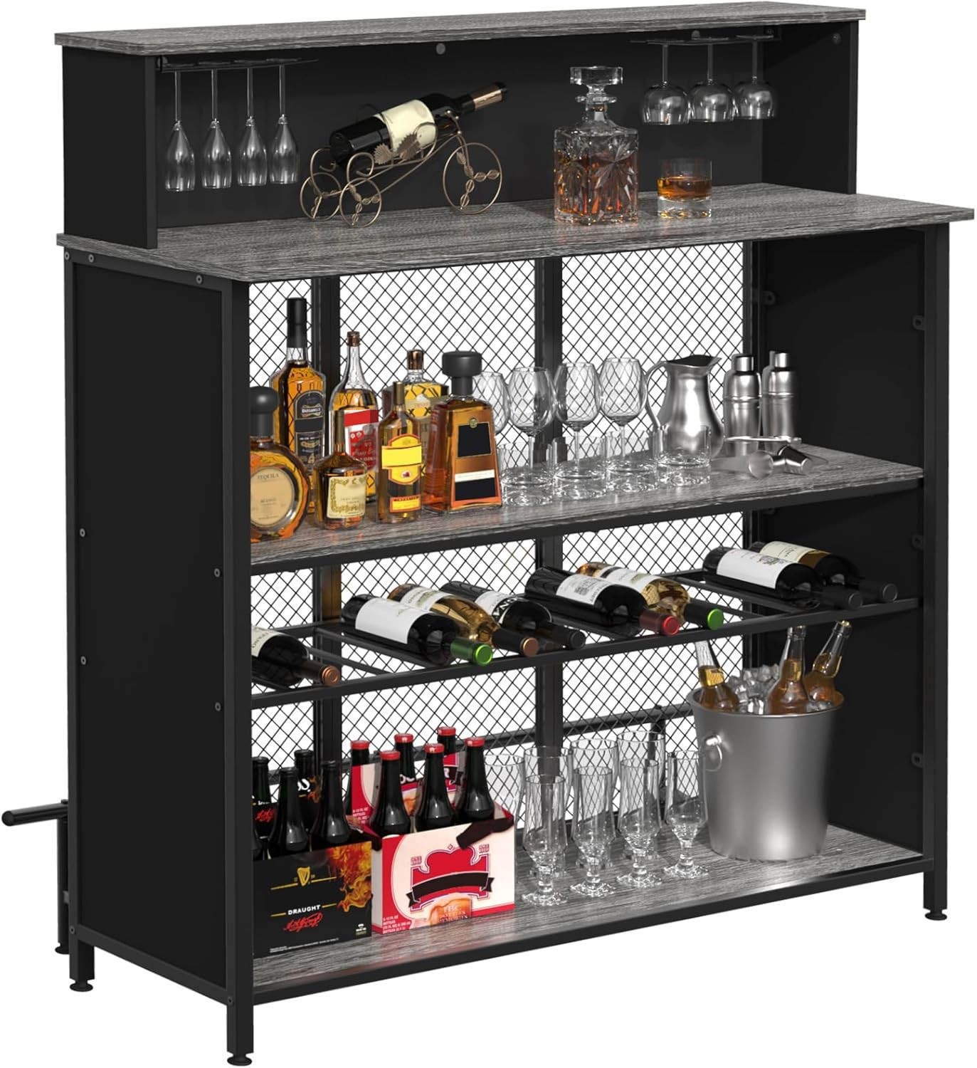 Home Bar Unit Mini Bar Liquor Cabinet with Storage and Footrest for Home Kitchen