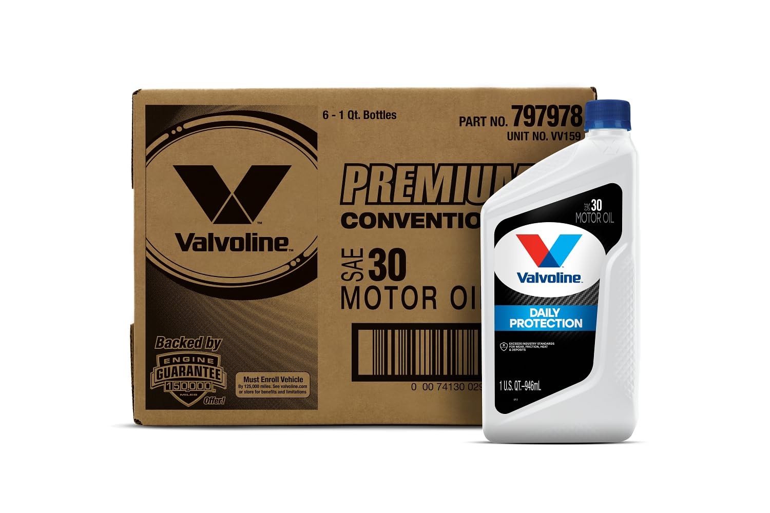 Valvoline Daily Protection SAE 30 Conventional Motor 1 QT, Case of 6, 30 
