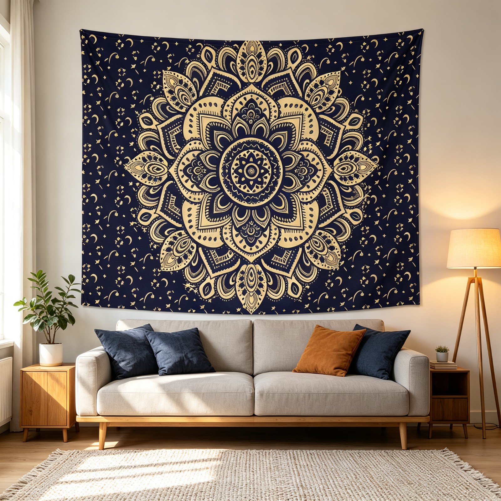 Boho Mandala Wall Tapestry Dark Blue Gold Moon Star Bedroom Decor 59x51 78x59 Boho Mandala Wall Tapestry Dark Blue Gold Moon Star Bedroom Decor 59x51 78x59