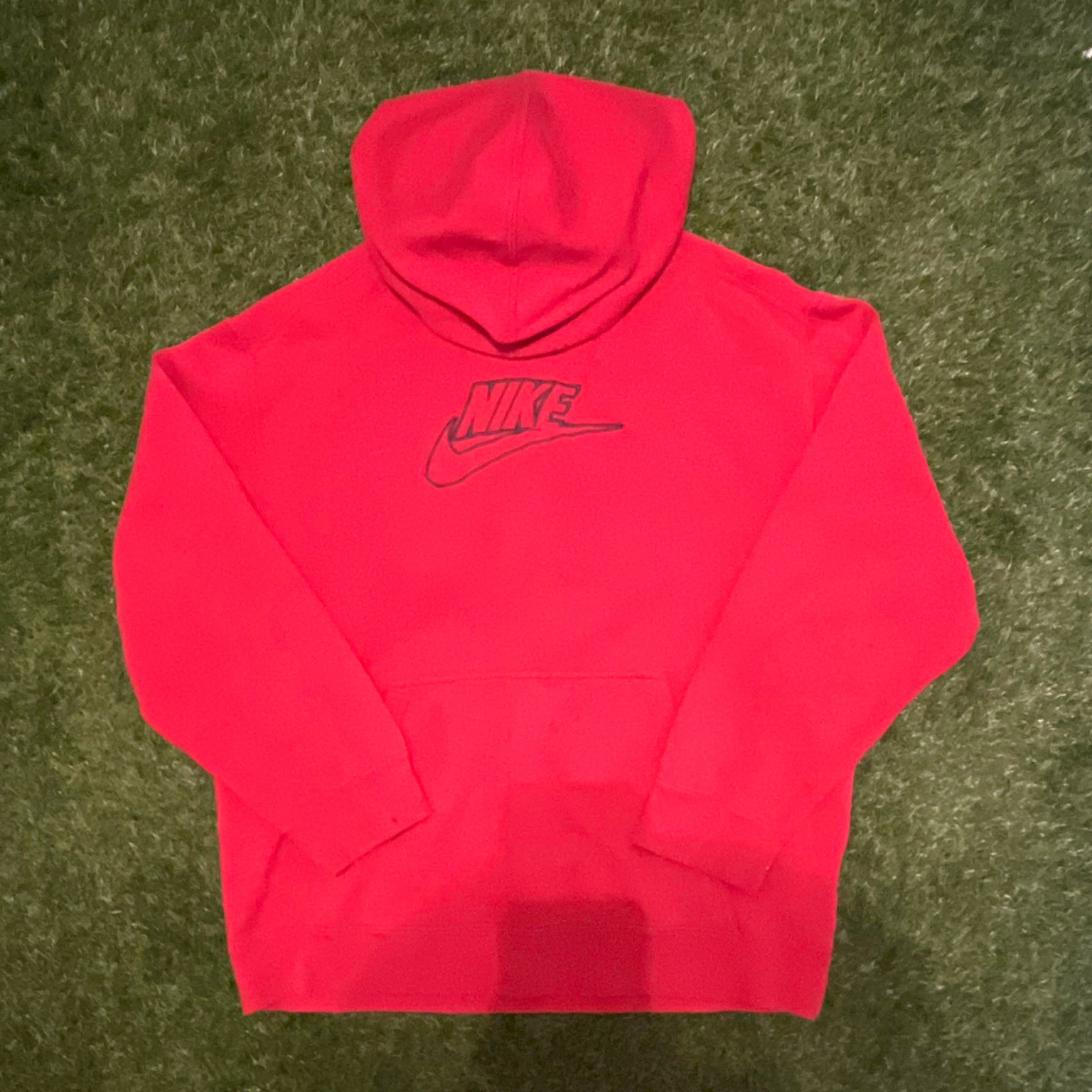 Nike Men\'s Red Pullover Hoodie XL Cotton Fleece Logo Hood Pockets