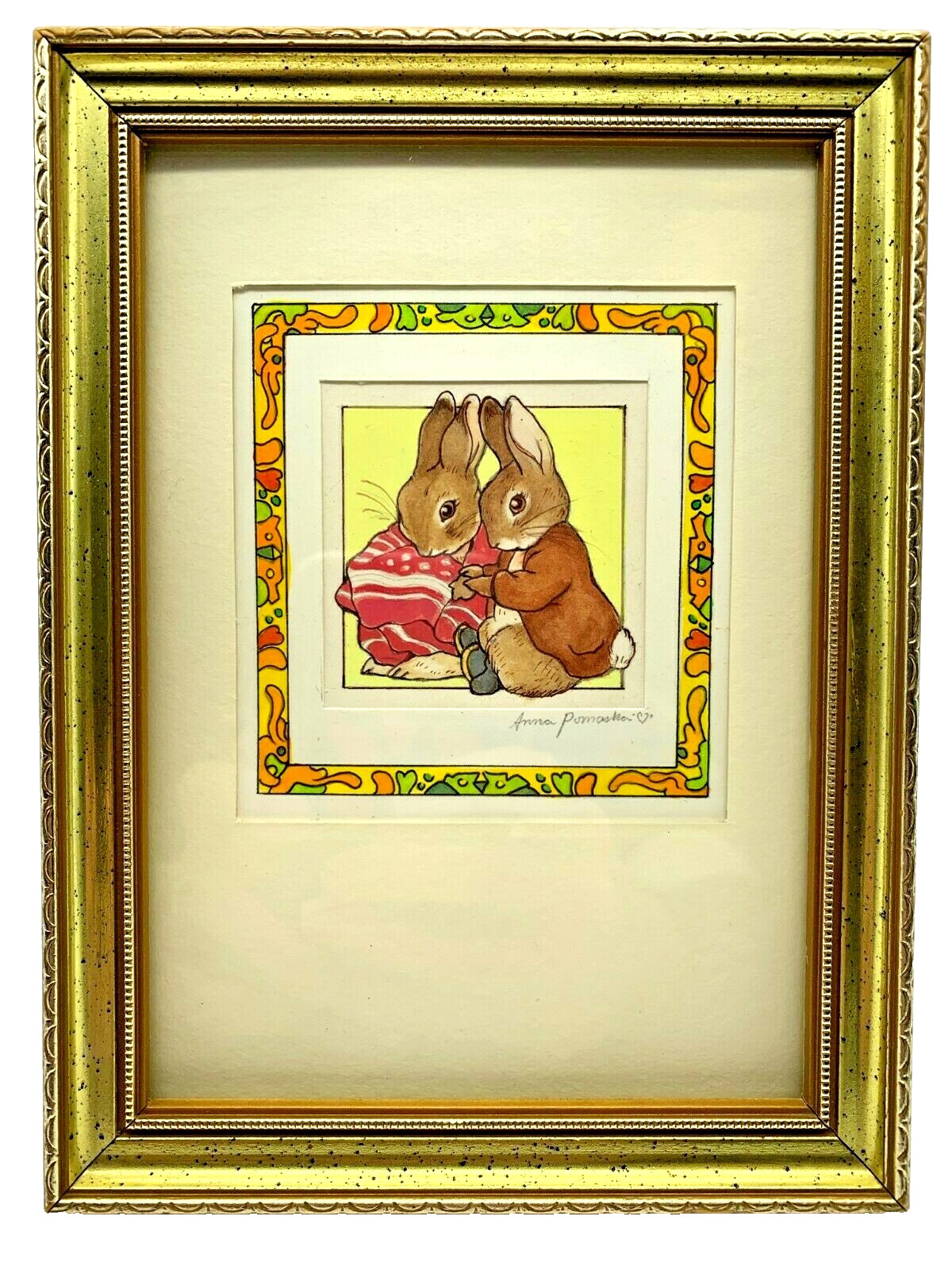 Rare Original Plate Watercolor & Ink Beartix Potter Peter Rabbit By Anna Pomaska