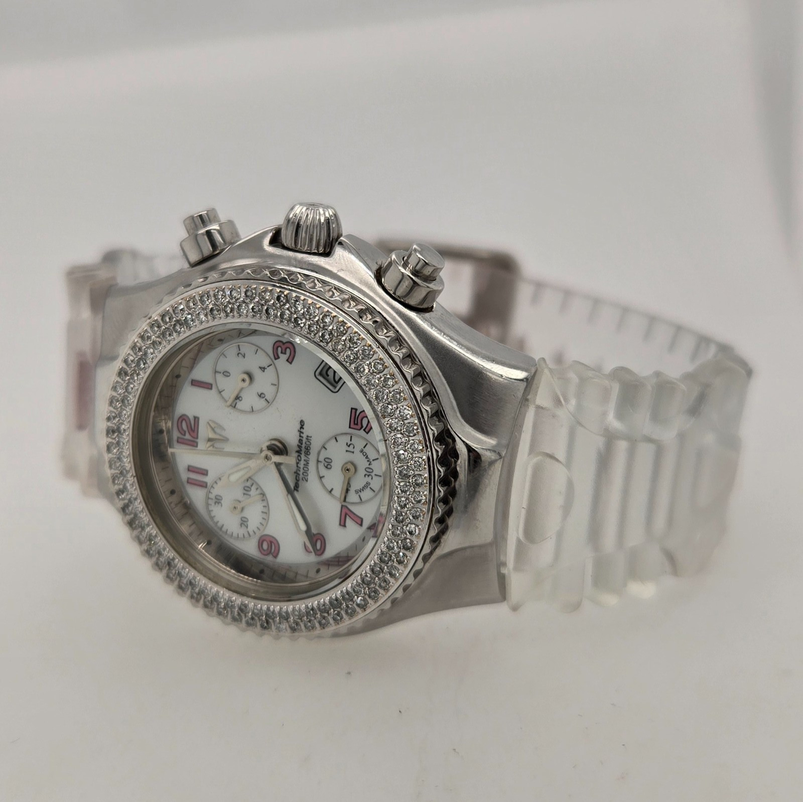 Ladies Technomarine Chronograph Watch with diamond bezel. Ladies Technomarine Chronograph Watch with diamond bezel.