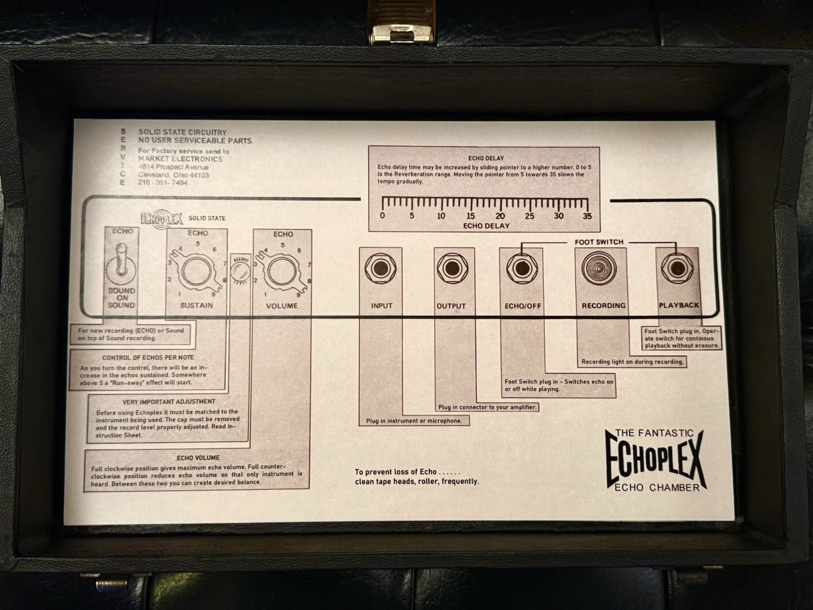 Maestro Echoplex EP-3 Vintage Lid Decal Replica Prints For Restoration Rare