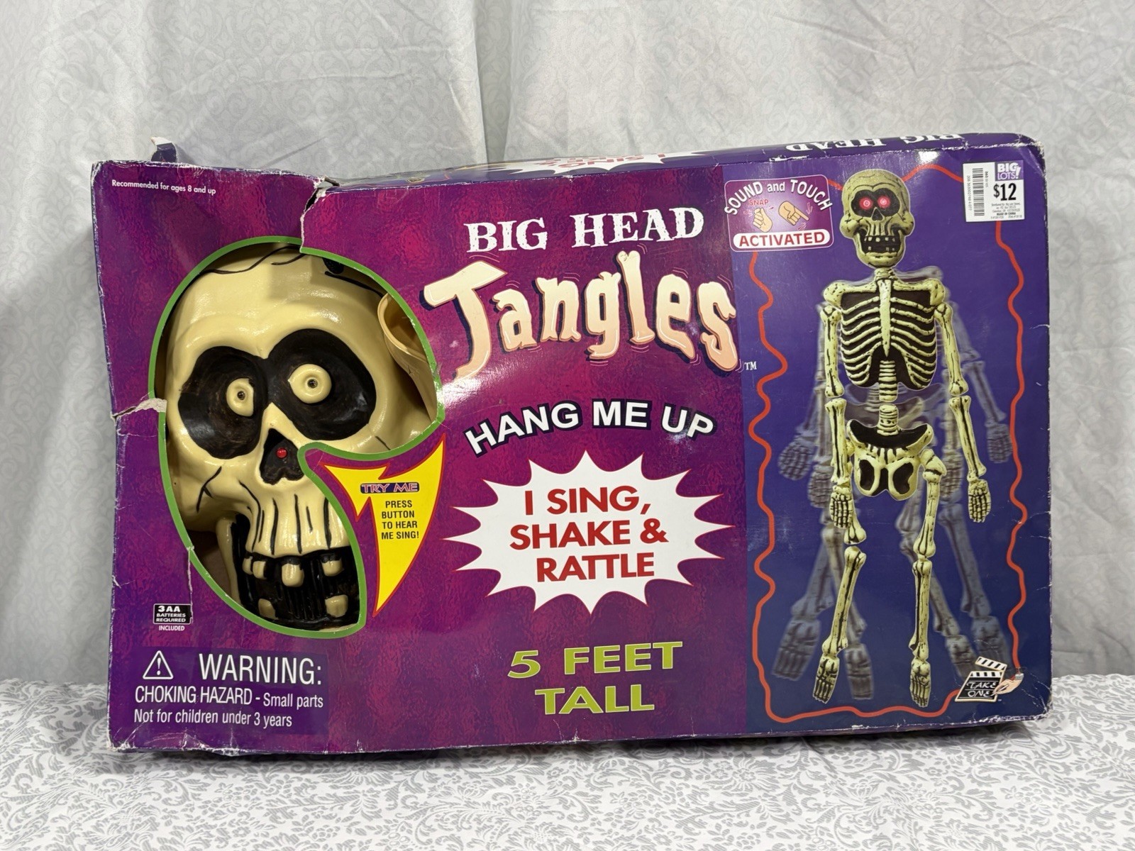 Vintage 2003 Big Head Jangles 5\' Singing Shaking Skeleton Halloween Prop WORKS
