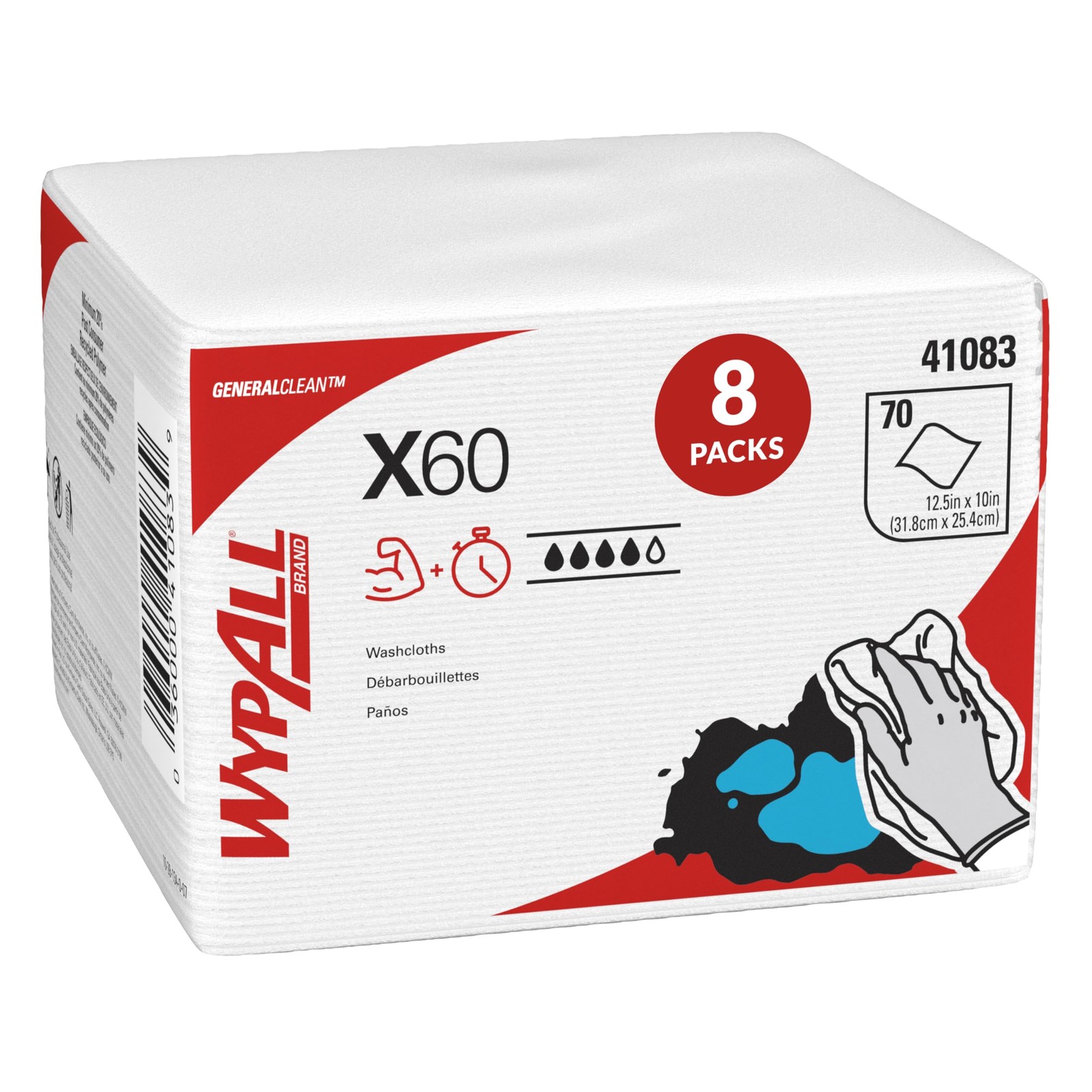 WypAll GeneralClean X60 Multi-Task Cleaning Cloths, 8 x 70 8 Packs, White