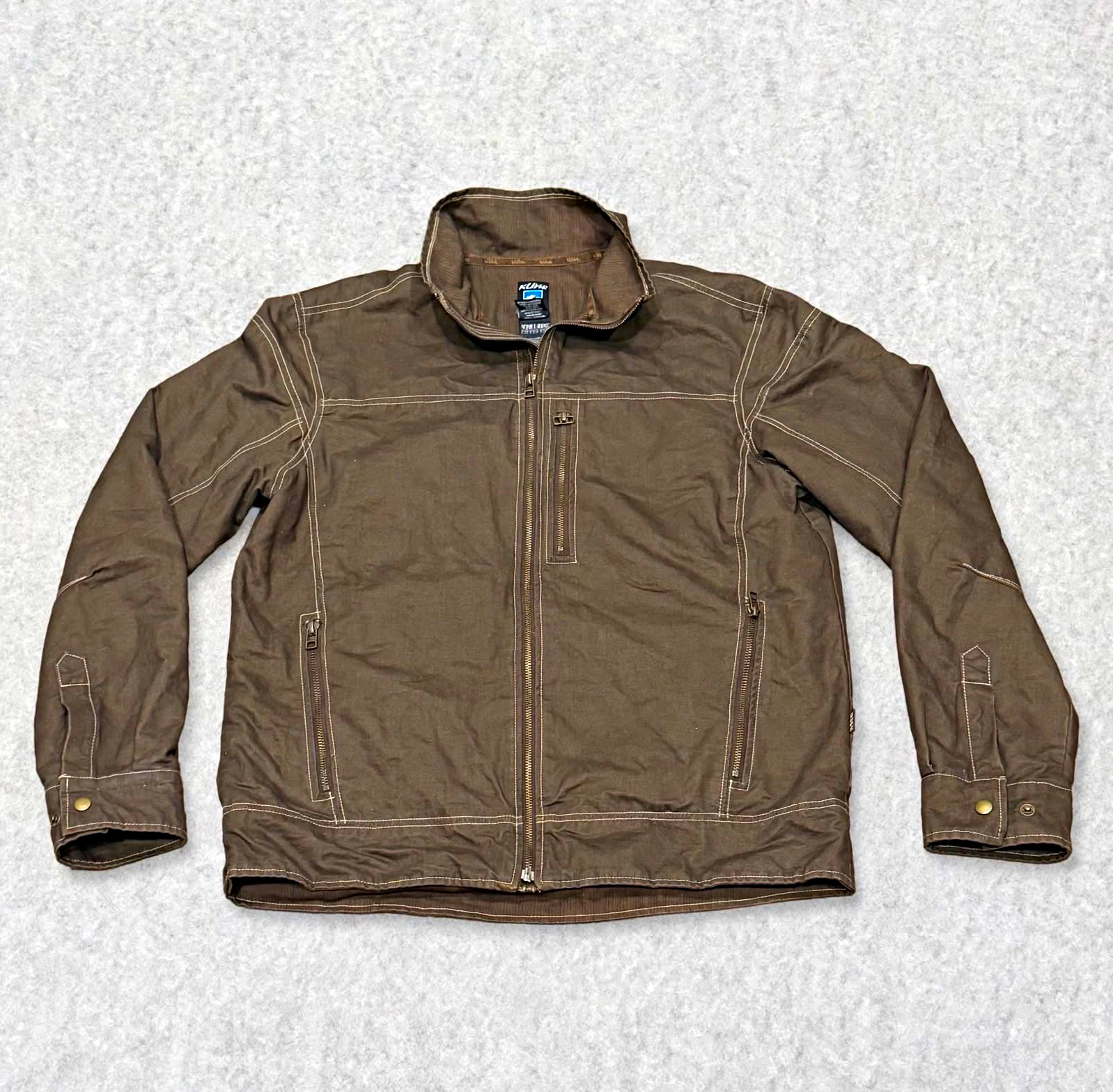 KUHL Burr Jacket Men\'s Size Large Canvas Full Zip Coat Patina Dye Brown Outdoor KUHL Burr Jacket Men\'s Size Large Canvas Full Zip Coat Patina Dye Brown Outdoor