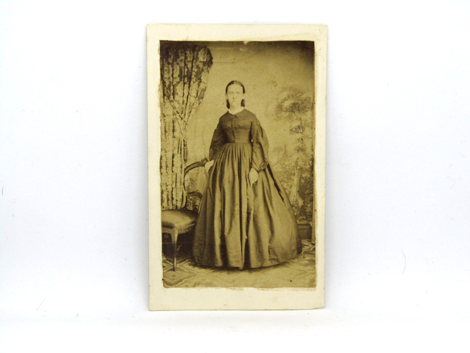 Antique 19th Century Sepia Photograph Woman in Full-Length Dress J O Wescott