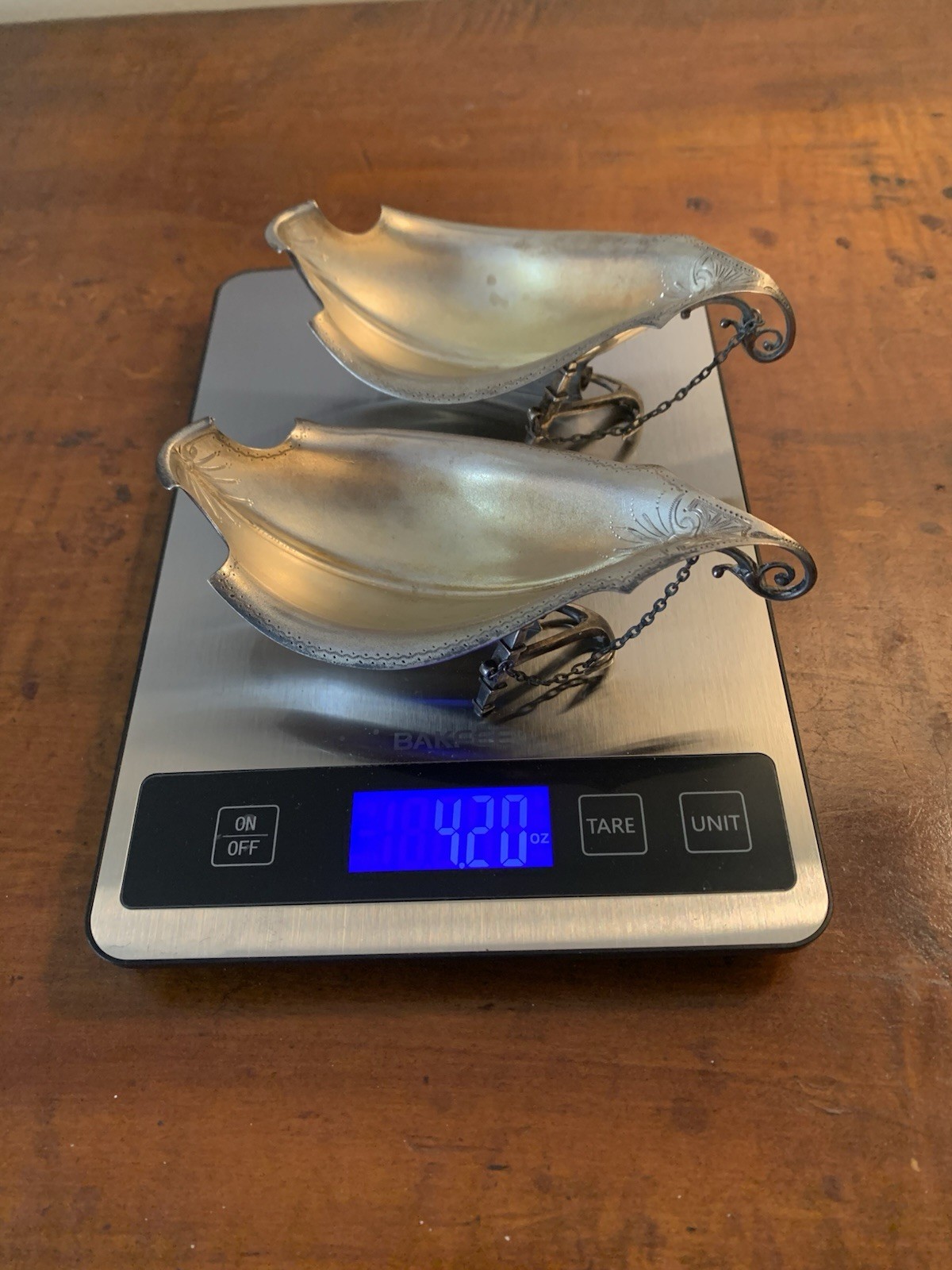 RARE Antique Gorham Sterling Figural Salt Cellars Boats, Anchors, Chains 5.5”