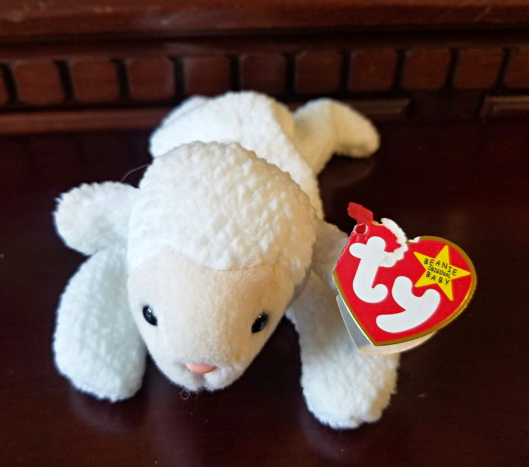 Ty Beanie Babies Fleece Lamb White Plush, 1996 Vintage, PVC PELLETS