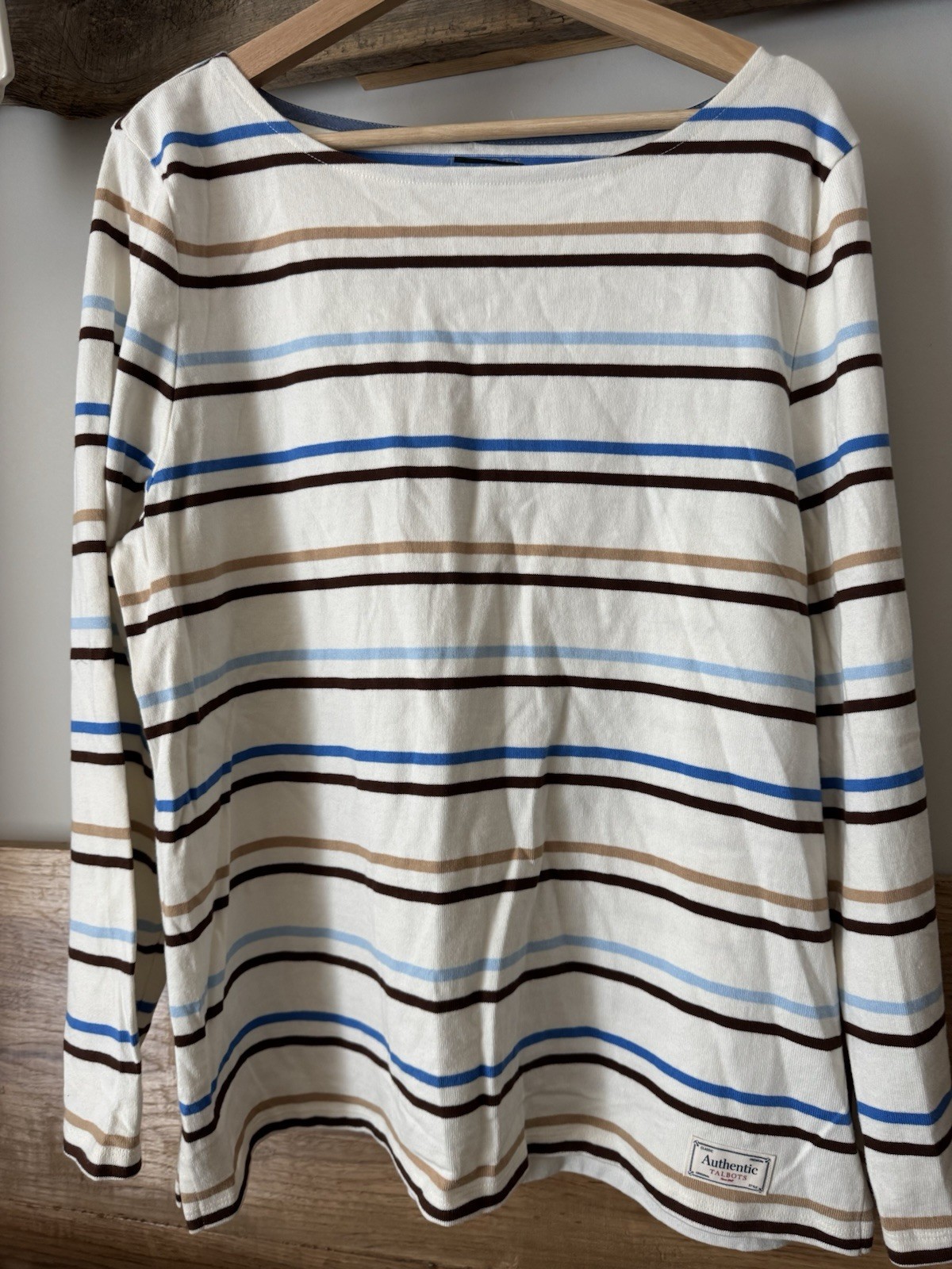 Talbots New Authentic Chelsea Stripe Long Sleeve Tee Blue Cream Women’s Size XL
