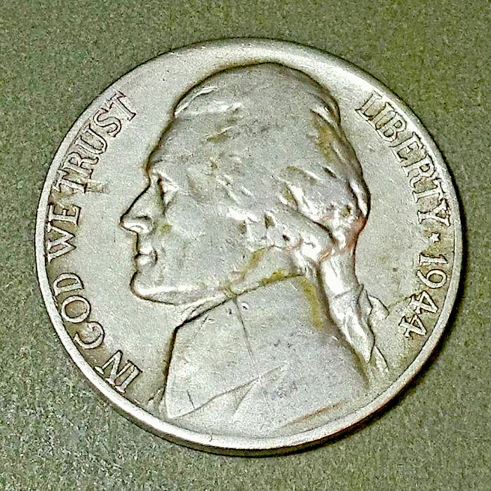 1944-S Jefferson Silver War Nickel / Actual coin pictured 1944-S Jefferson Silver War Nickel / Actual coin pictured