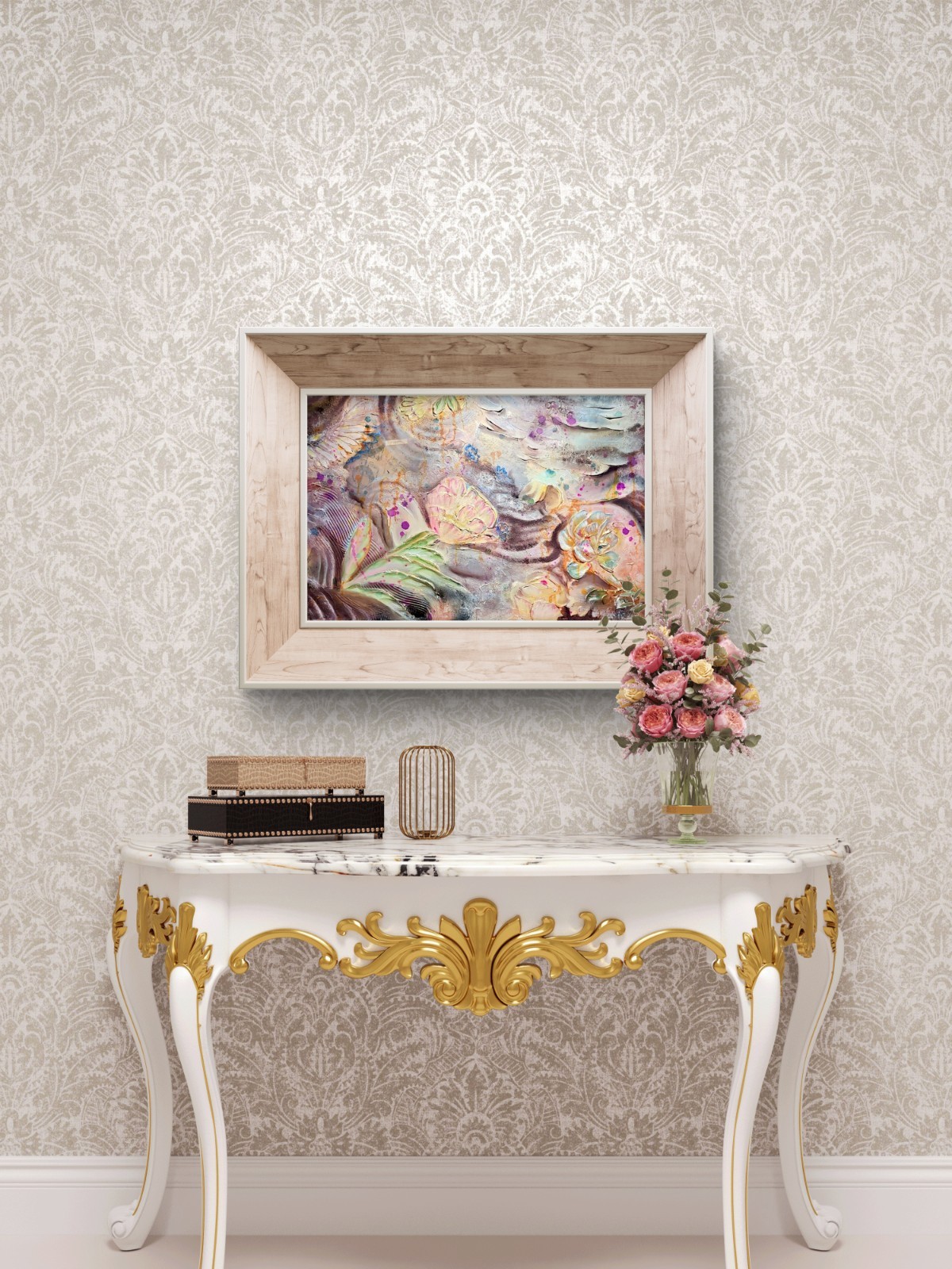 Mary Beck Original Abstract Painting 24x36 Textured Floral Pastel Canvas Art