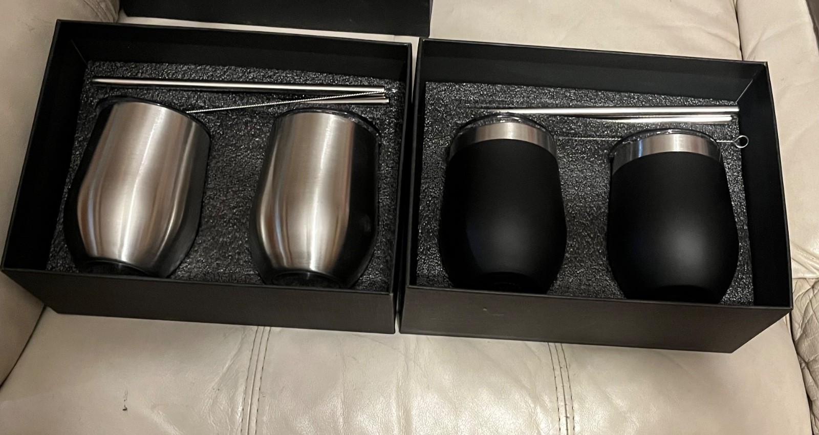 2 sets of Stainless Steel Insulated Wine Tumbler Set of 2 Black with Straws Box 2 sets of Stainless Steel Insulated Wine Tumbler Set of 2 Black with Straws Box